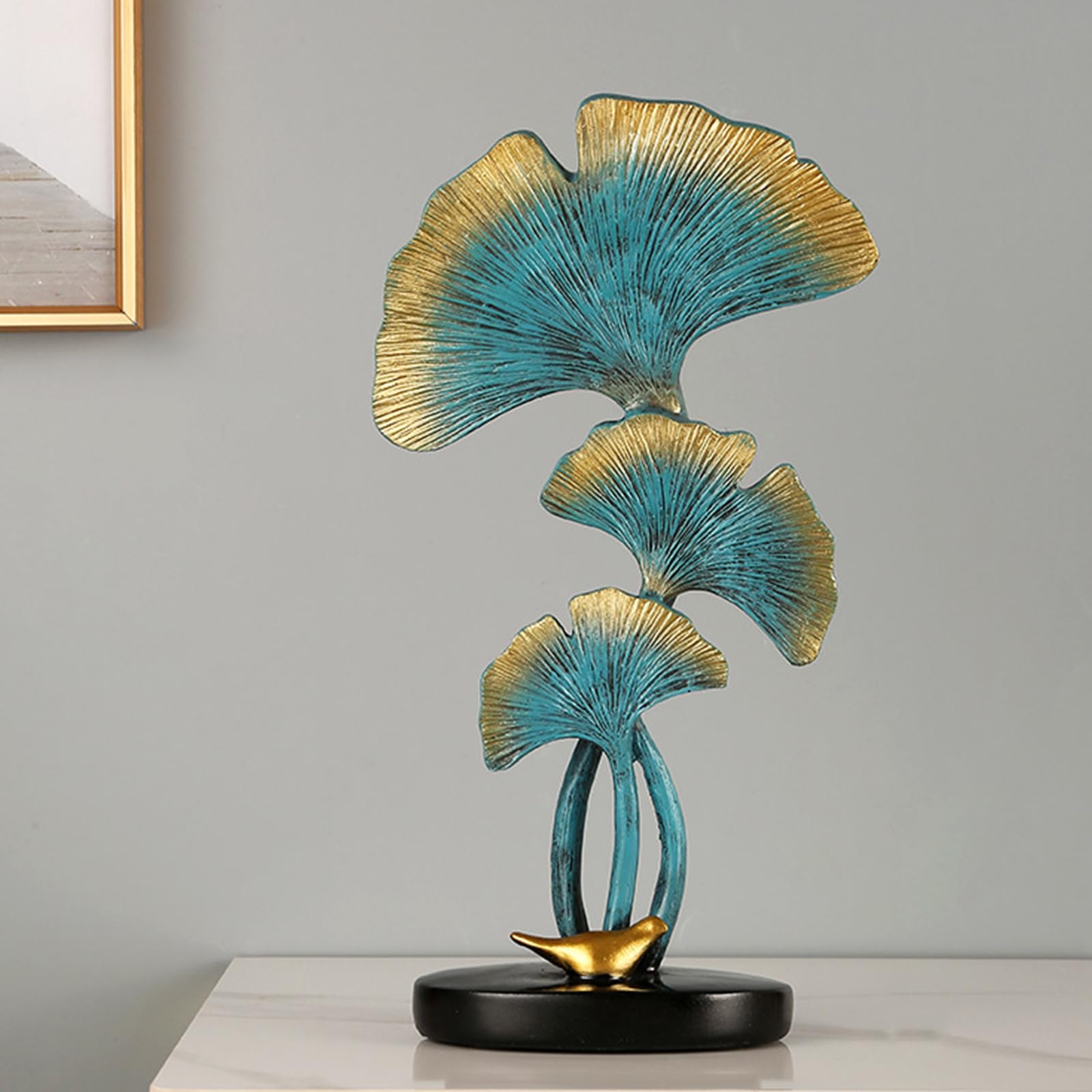 Estatua de Hoja de Ginkgo, decoración del hogar con Hojas de Resina, Planta de imitación con estatuas de Base para decoración de Mesa en el hogar, Oficina, Porche, Bar,Azul