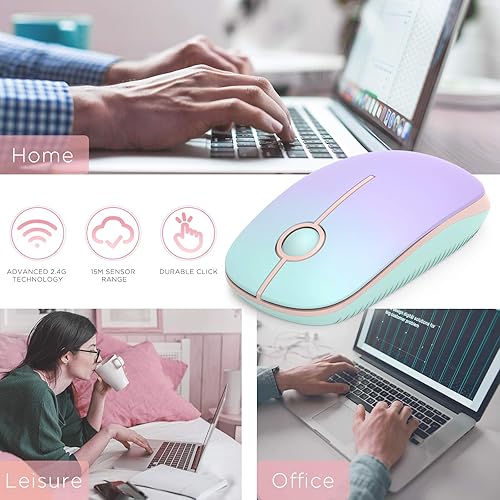 Miniatura 7 de Ratón inalámbrico, mouse silencioso de 2.4 G con receptor USB, duración de la batería de 18 meses, 1600 alta precisión de DPI, ratones de