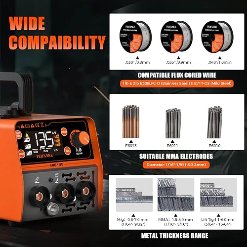 FEIFANKE MIG135 Poste A Souder Fil Fourré 135A 230V Poste à Souder IGBT Synergique 3 en 1 Poste A Souder MIG ARC TIG Alimentation Rapide Du Fil Compatible avec Fourré E308LFC-O - 7