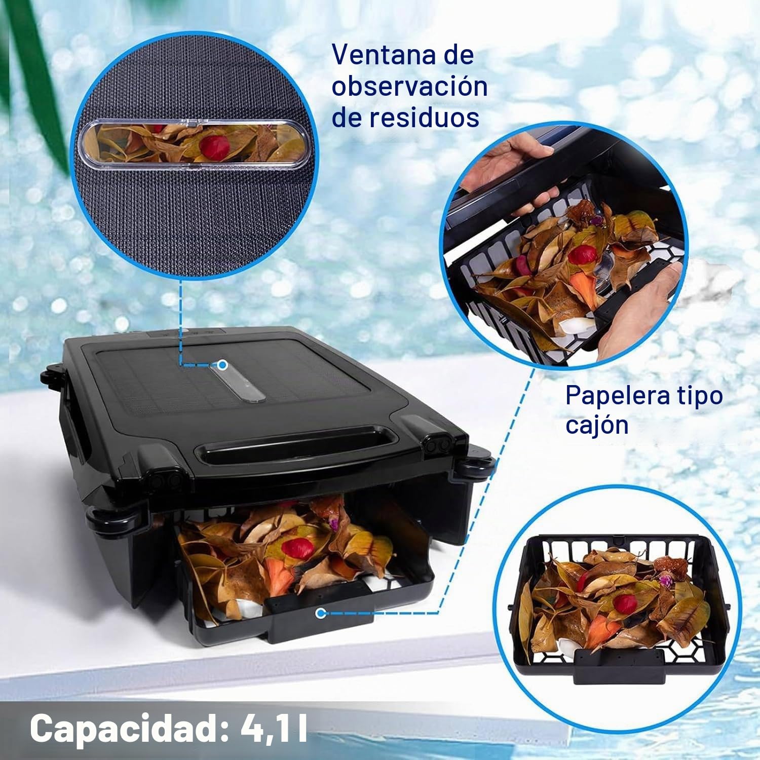 Skimmer Solar para Piscinas, Limpieza 24/7, Dos Modos de Carga, Inteligente para Evitar ObstáCulos, Ideal para Todo Tipo de Piscinas