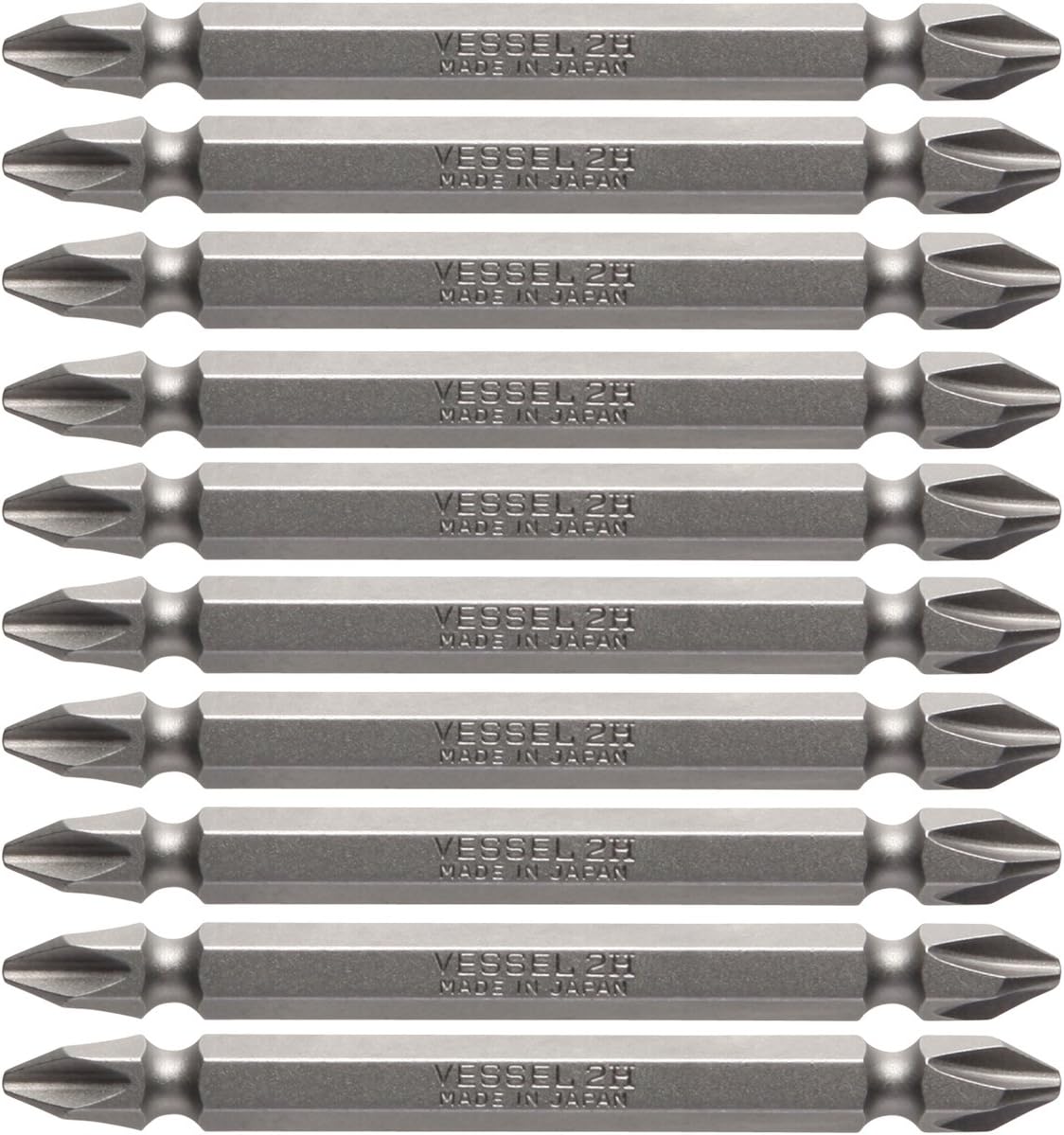 Vessel Double Headed Bit B43 + 2 x 75mm Hardness H 10 Piece Set for Air Electric Drivers ZP