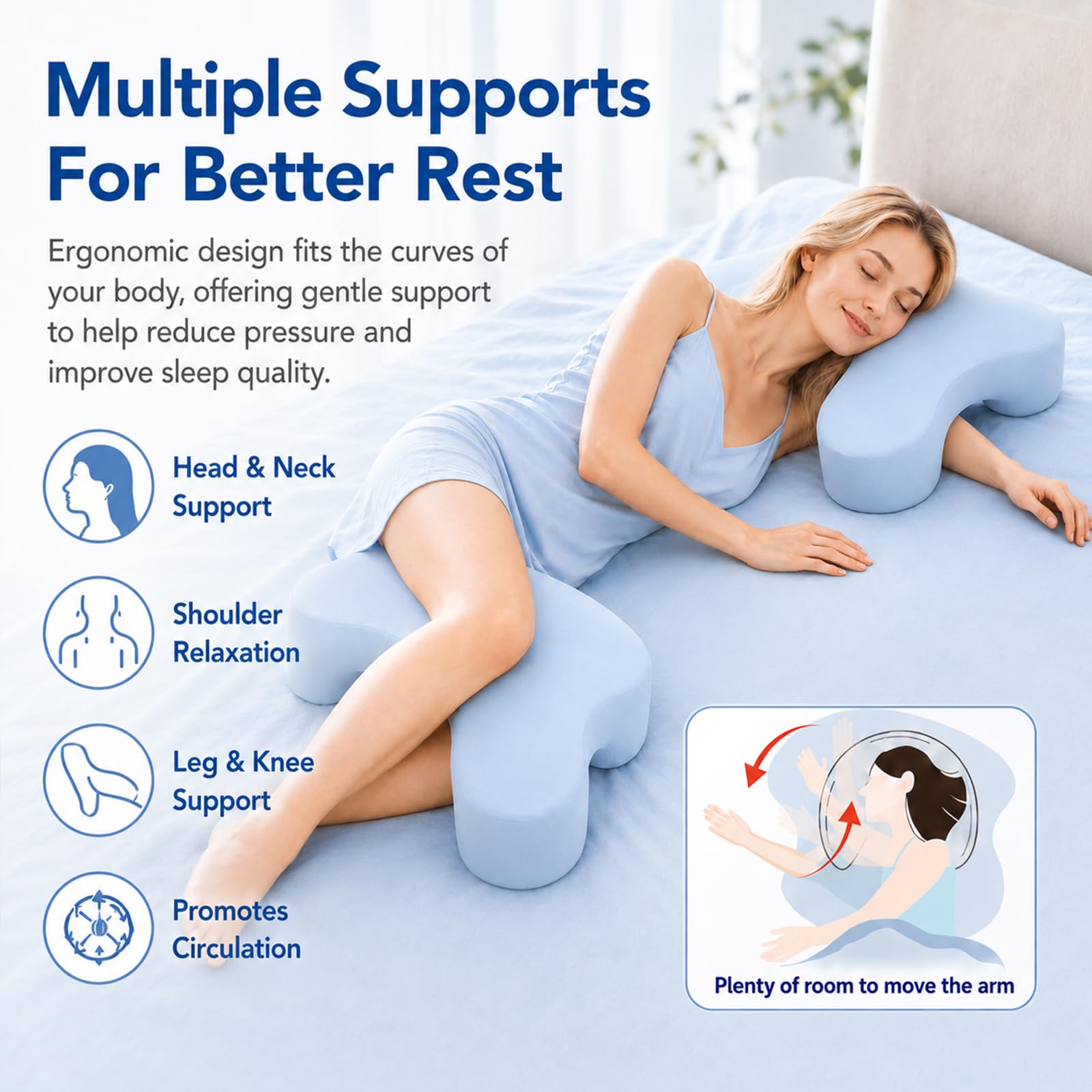 Almohada grande para dormir de lado, almohada ergonómica para dormir de lado con sisa, almohada ortopédica de espuma viscoelástica para cuello y hombros, almohada de seda de hielo, para espalda y