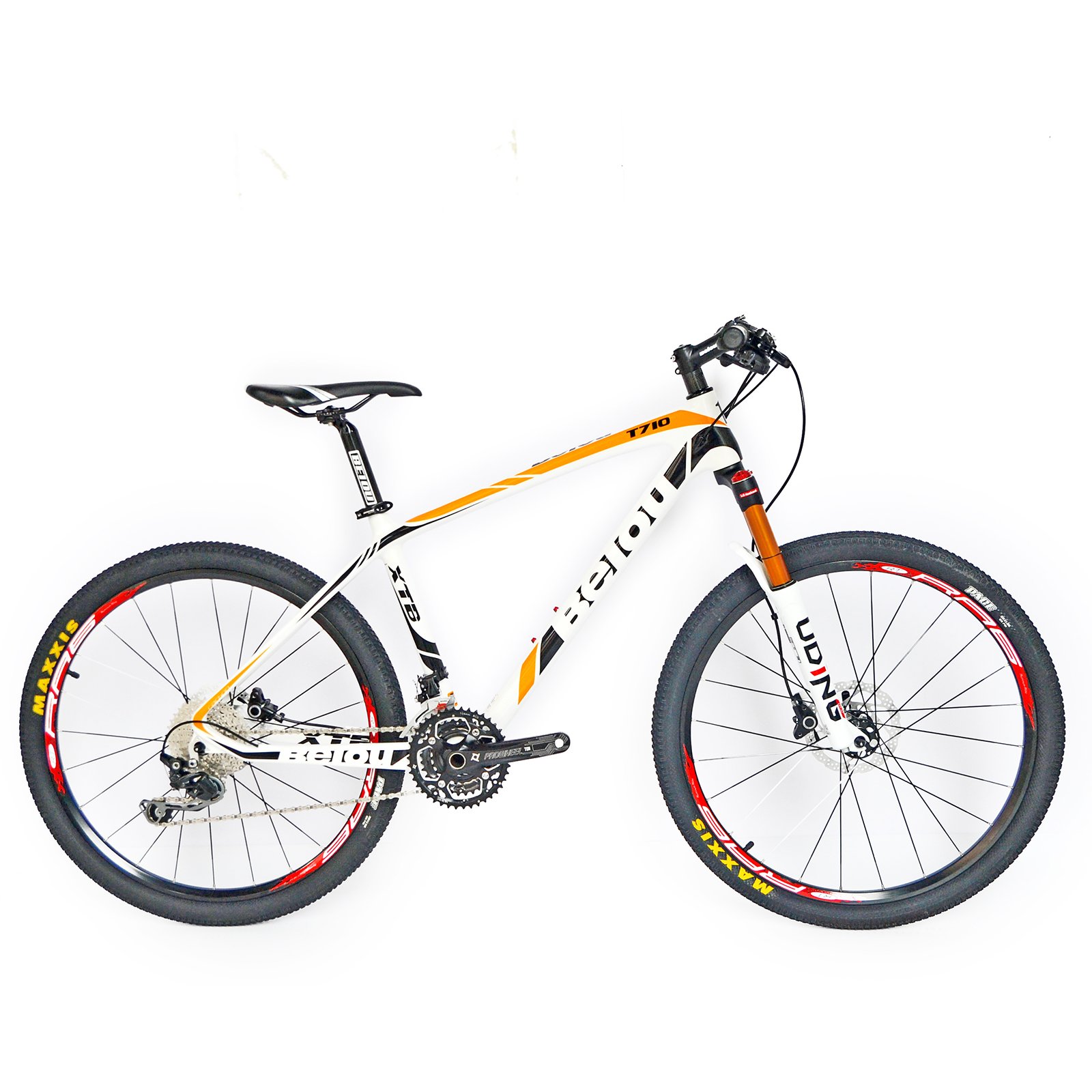 mountain bike a telaio rigido, in fibra di carbonio, Shimano Deore M610, 30 velocità, ultraleggera (10,65 kg), ruote RT da 66,04 cm, passaggio cavi interno professionale Toray T800, mozzi in carbonio lucido CB018, Donna, BO-CB018, White Orange, 17-Inch