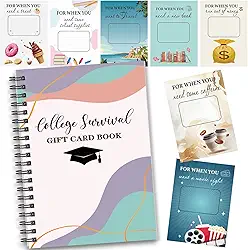 Zhanmai Livro de vale-presente universitário presente de formatura para faculdade livro de sobrevivência pacote de cuidados de aniversário porta-cartões de dinheiro presentes universitários saindo de