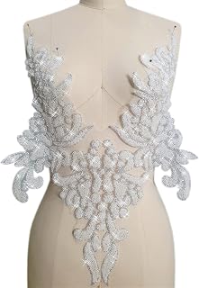 Tulle applique patches, Floral Lace Embroidered Applique Patches White Polyester 36x50cm Wedding Clothing Decorations