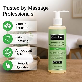 Bon Vital' Naturale Massage Gel, 8 oz Pump, Hypoallergenic, Paraben-Free