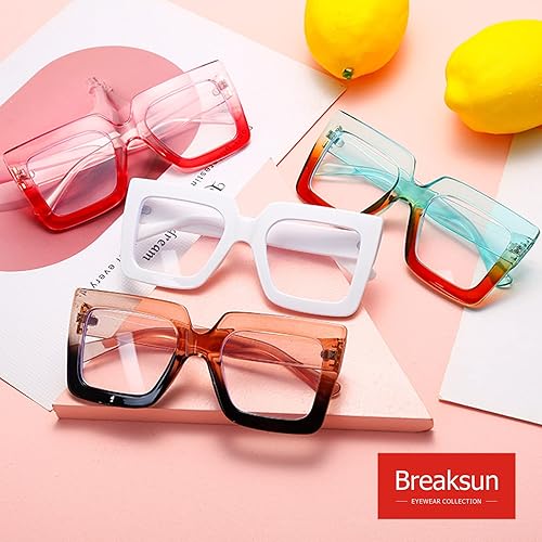 Miniatura 8 de Breaksun Gafas de luz azul de gran tamaño para mujer, gafas gruesas cuadradas para computadora, sin receta, color negro