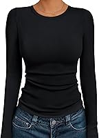AUTOMET Women's Ribbed Long Sleeve Crewneck Top - Soft Stretchy Fitted Shirt for Work, Casual & Layering