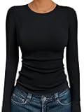 Women's Long Sleeve Blouses Shirts with Ribbed Knit Work Office Basic Tops