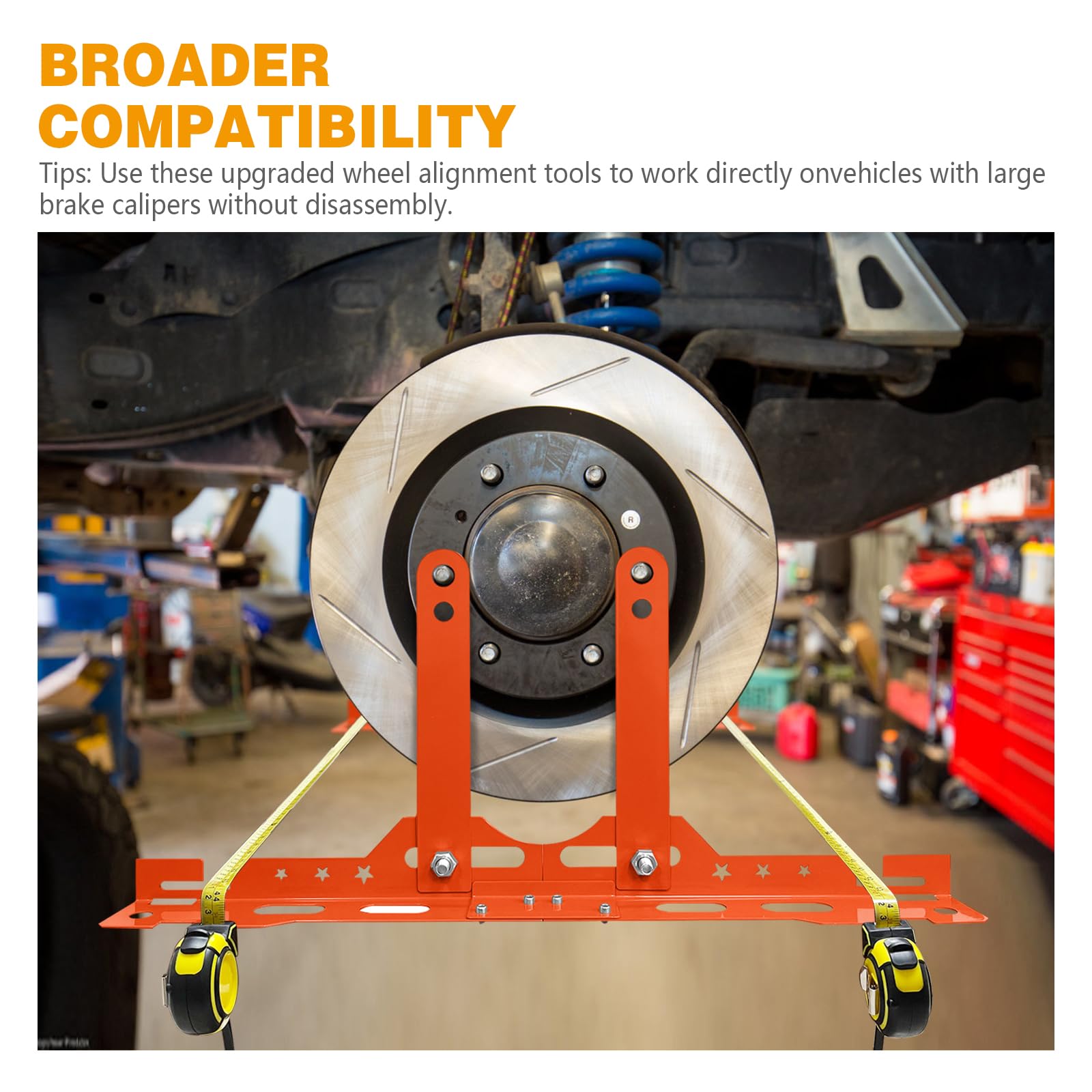 FitraNovay Advanced Wheel Alignment Tool Kit – 2 Heavy-Duty Tape Measures & Gloves – Anti-Slip Stainless Steel Plates for Cars/Trucks/SUVs (Orange)