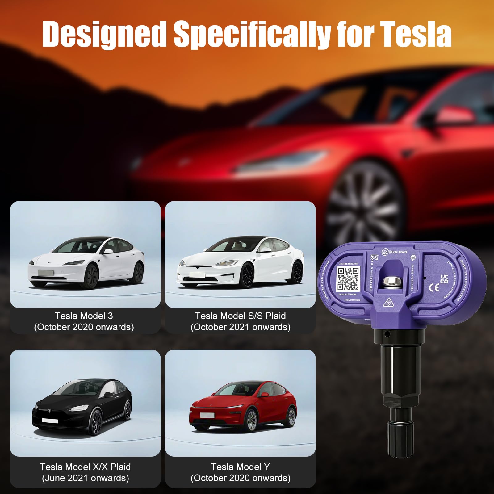 Juego de 4 unidades Tesla Bluetooth Sensor Presión de Neumáticos TPMS | Sensor de repuesto OEM para Tesla Model 3/Y a Partir de 2020, así como Model S/S Plaid y Model X/X Plaid a Partir de 2021
