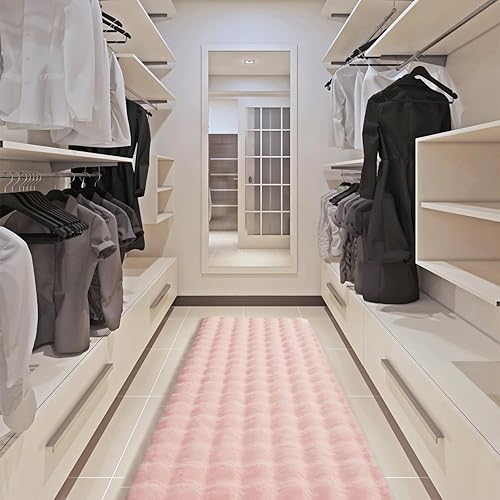 Miniatura 7 de Alfombra de piel sintética esponjosa de color rosa, de 2 x 6 pies, alfombra de pelo de oveja ultrasuave, para dormitorio, sala de estar, chimenea,
