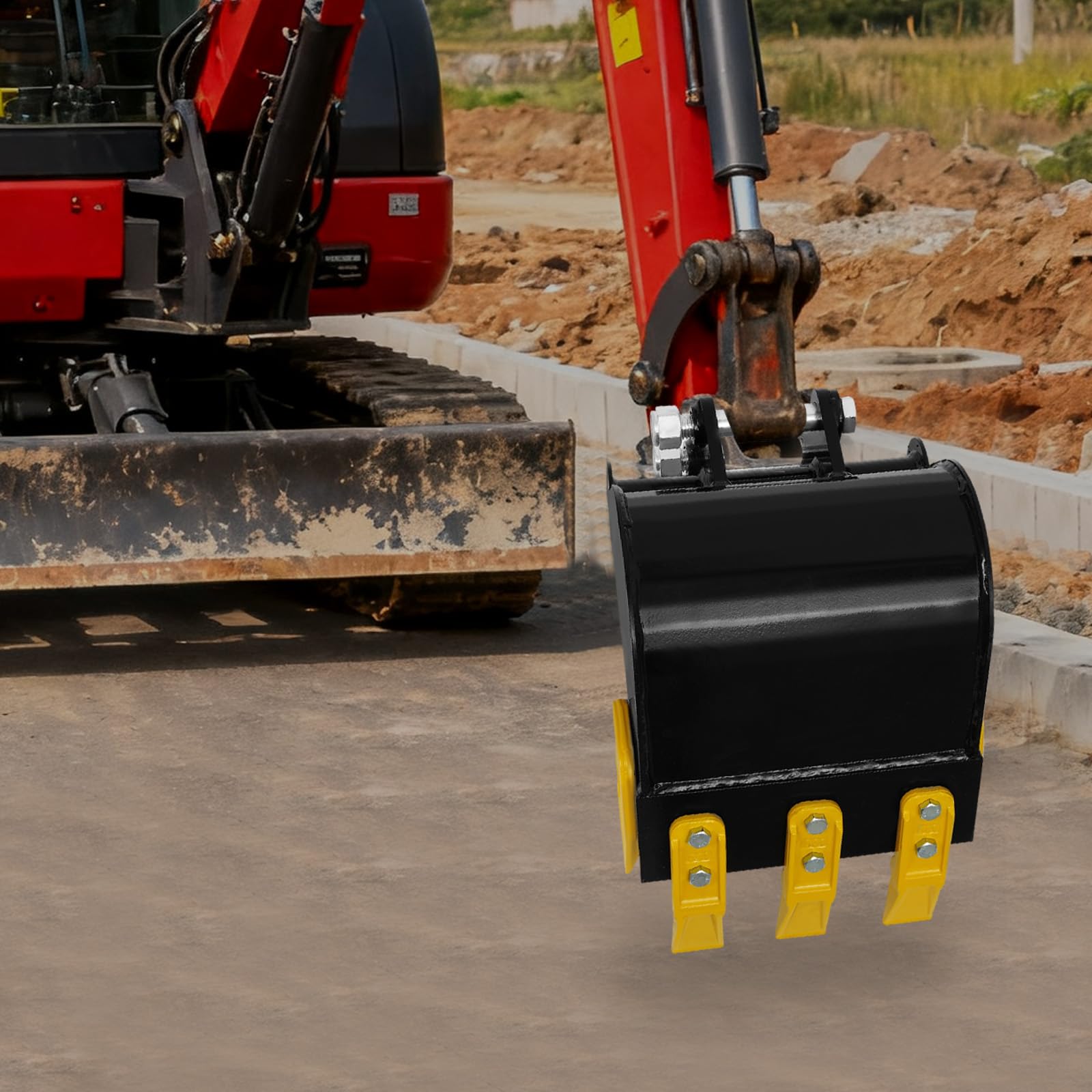 Minibagger Löffel, Minibagger Anbaugerät für 800-1500 kg, Baggerschaufel mit Metallzähnen, für Bauarbeiten, Landwirtschaft, Grabenverfüllung (30cm)