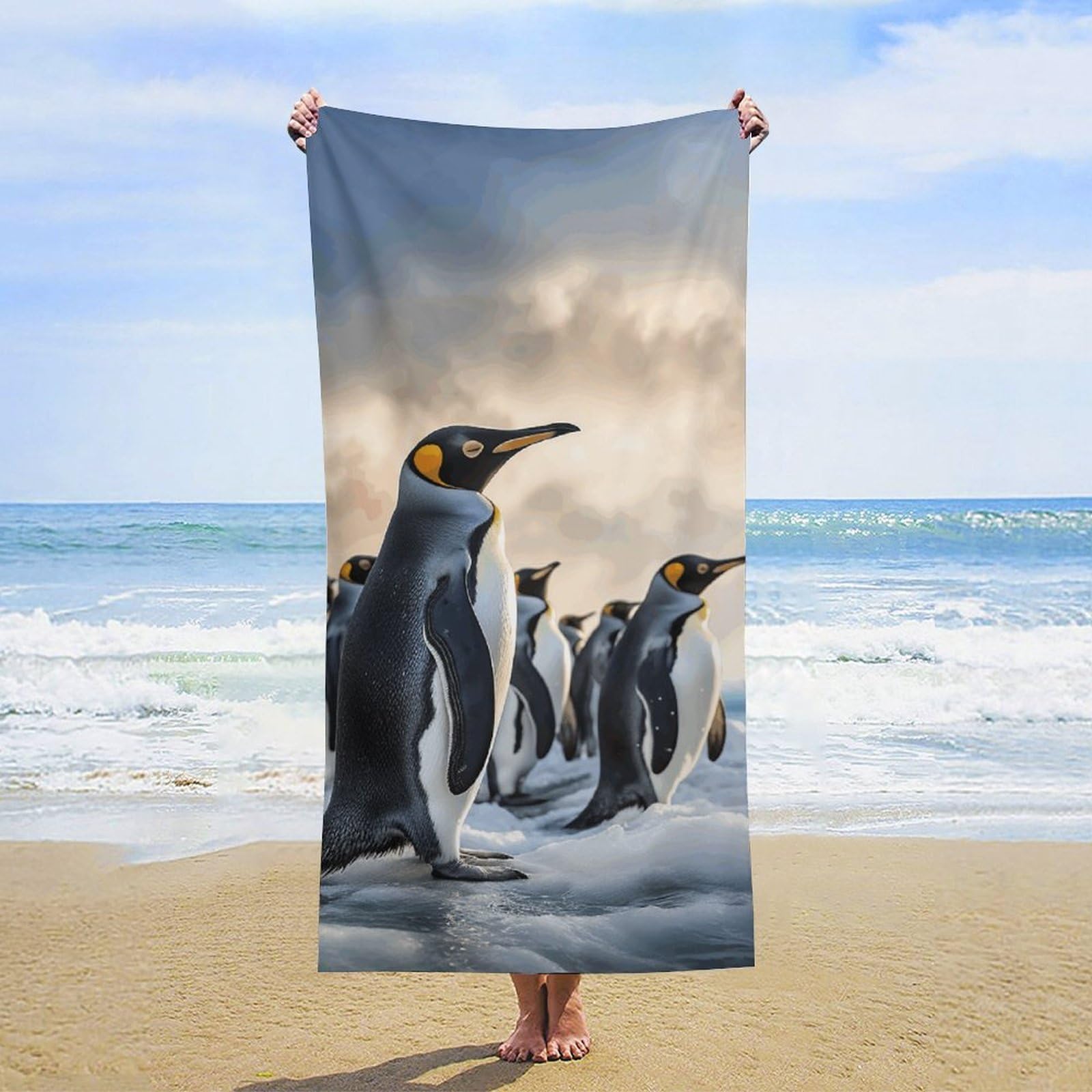 NTVOWPZO Sea Penguin Beach Towel Oversized Microfiber Bath Towels Lightweight Sand Proof Beach Towels Absorbent Pool Towels for Swimming Yoga Bathroom Towel 31.5" X 63"