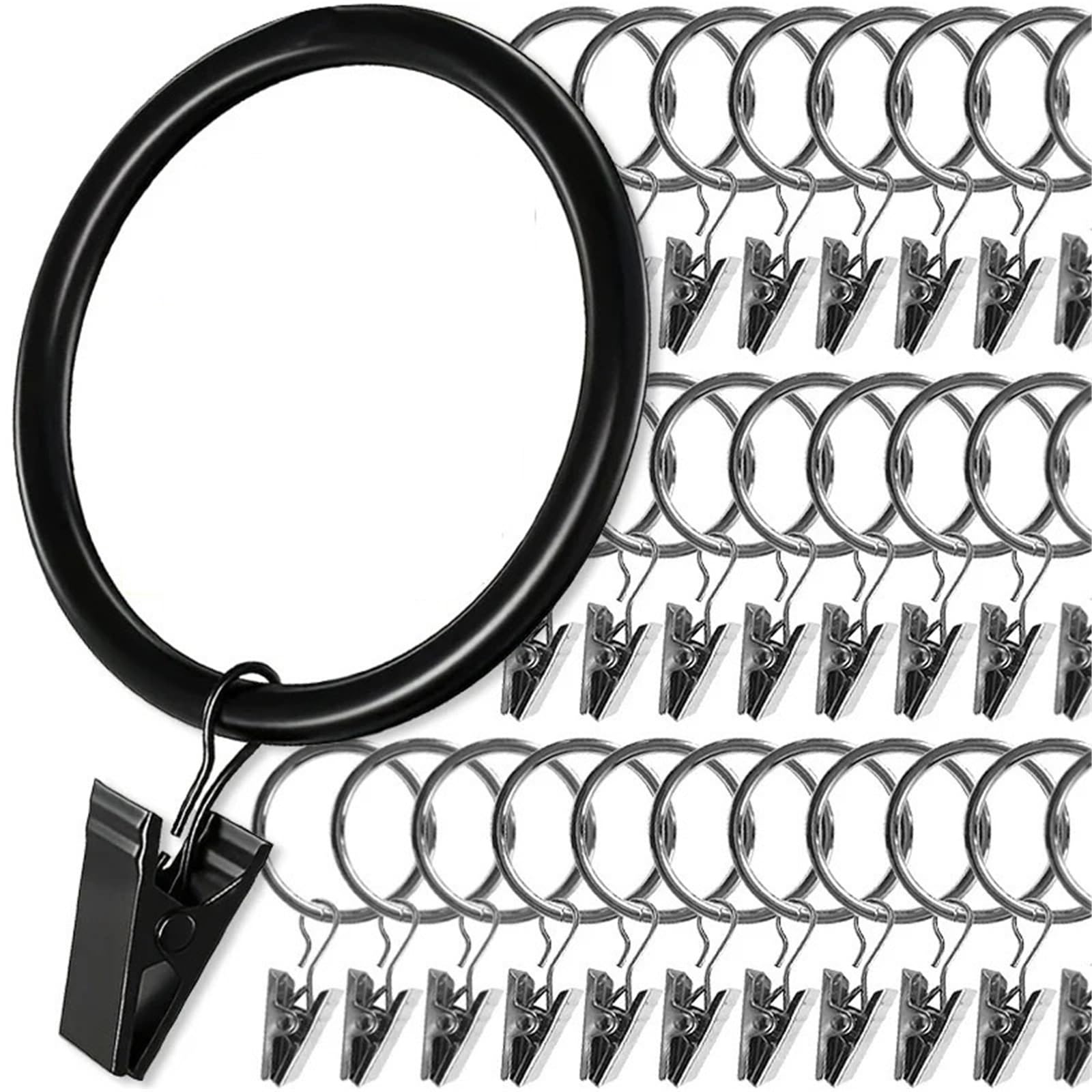 Hooks Clips for Drapes, 60Pcs Curtain Rings Clips Hanging Rustproof Vintage Decoration Wire Holder(Silver- 25mm)