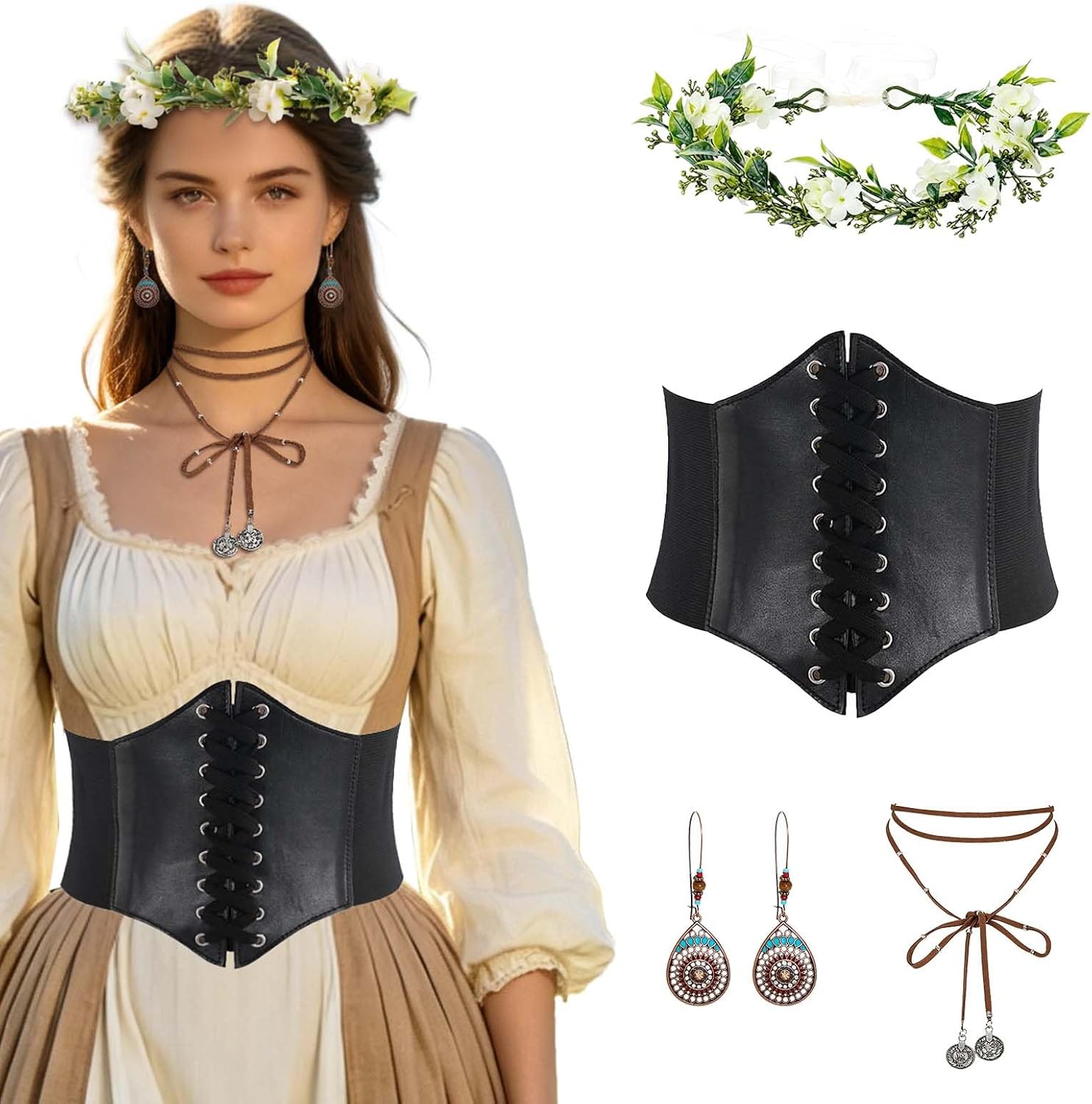 Renaissance Costume Accessories for Women, Ren Faire Fantasy Costumes Set