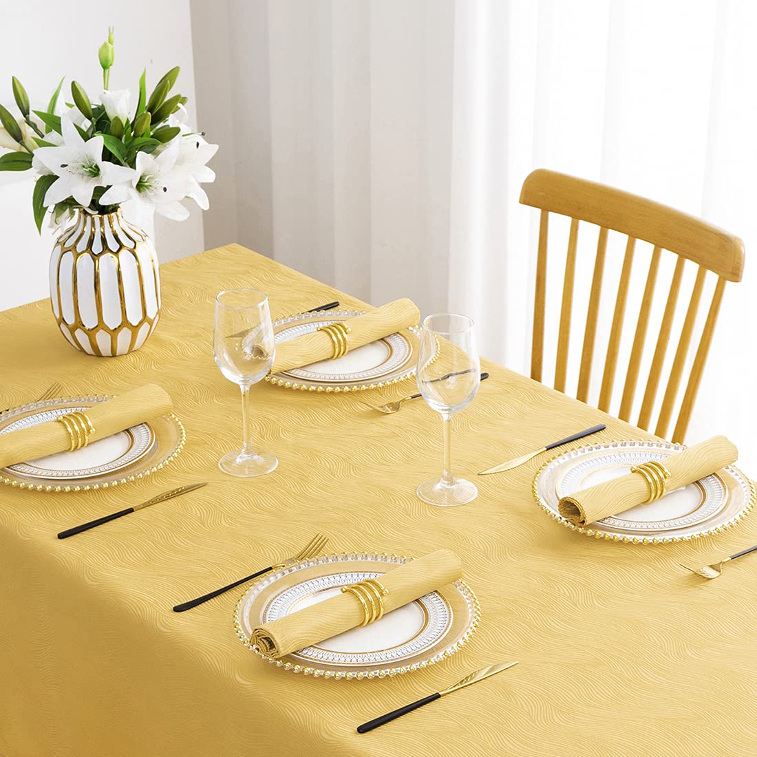Lipo Waterproof Tablecloth Jacquard Swirl Design- Fabric Table Cloth for Rectangle Tables Wrinkle Oil Free-Outdoor Parties Dinning Table Covers Kitchen Decor Gold Table Cloths Rectangle 60 X 84