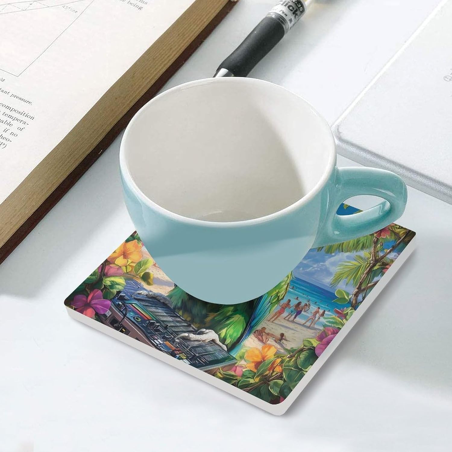 Funny Parrot Print Coasters for Drinks Square Table Coasters Set Cup Mats with Cork Base