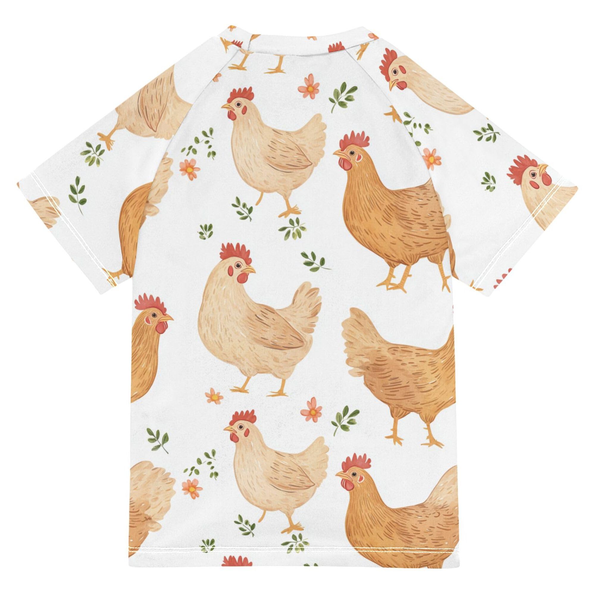 Cartoon Pet Chicken White Girl Bathing Suit Sun Protection Teen Rash Guard Swimsuit Swimwears Basketball Shirt for Little Boys 4T