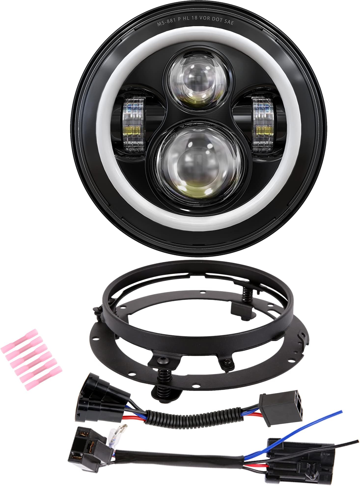 XPCTD 7 Inch LED Headlight DOT DRL Light Halo Bulb Kit for Touring Street Glide Road King Ultra Classic Electra Glide FatBoy Tri Cvo Heritage Softail Slim Deluxe Switchback Black