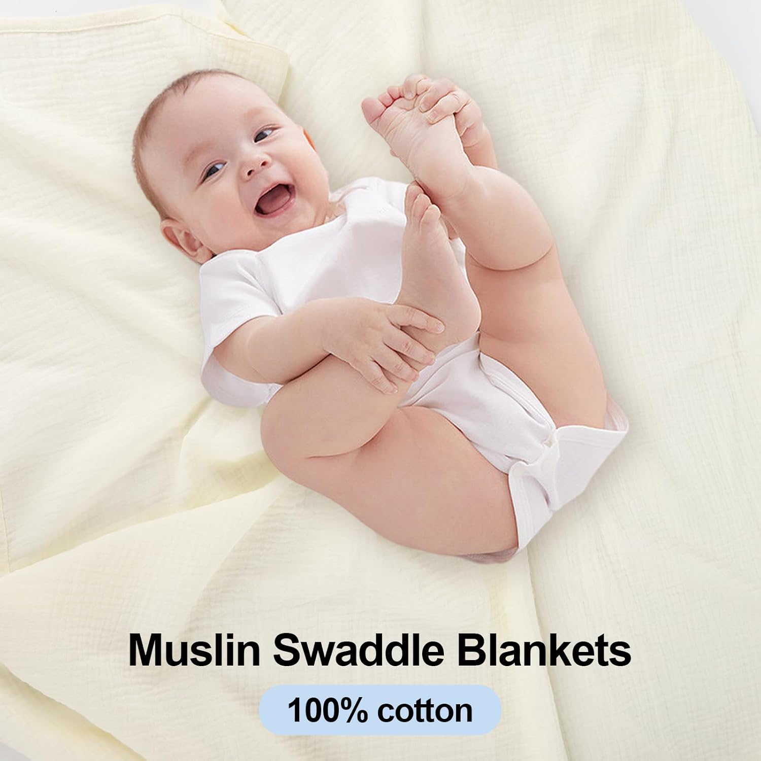 3 Pack Muslin Swaddle Blankets (40x40in) - Ultra Soft Breathable Wraps for Newborn Swaddling, Nursing, and Toddler Playtime, Unisex Design - Image 5
