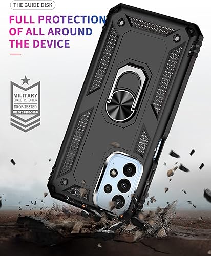 Miniatura 3 de Funda de grado militar para Samsung Galaxy A23 5G, anillo giratorio de metal 360 grados, soporte de soporte, armadura resistente a prueba de golpes,