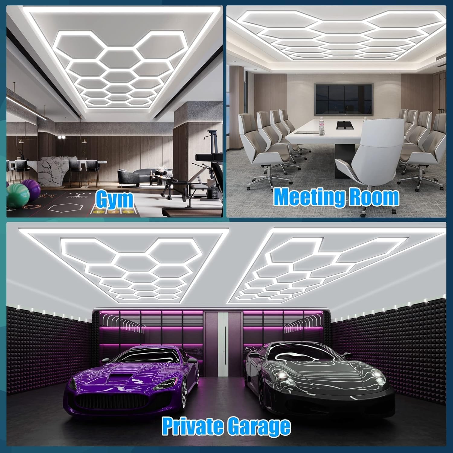 Sześciokątne światła LED, 3 temperatury barwowe sześciokątne oświetlenie garażowe z 6500 K / 4500 K / 3000 K, aluminiowe oświetlenie LED do garażu, siłowni, fryzjera, samochodu, sklepu samochodowego