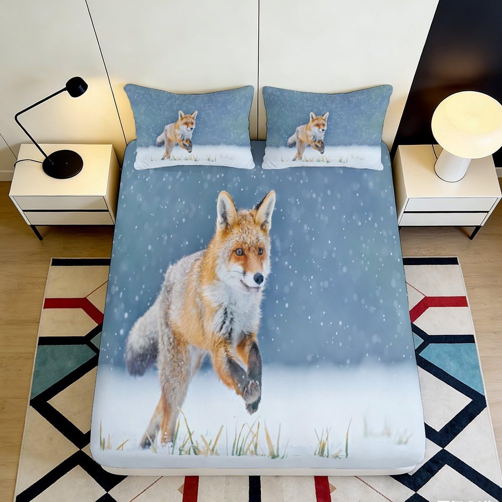 Jqzkxnhpbr Style-5 3D Printed Fox In Snow Fitted Sheet Microfiber Soft Breathable Wild Forest Bed Cover For Bedroom Guest Room Decor 90X200x25cm