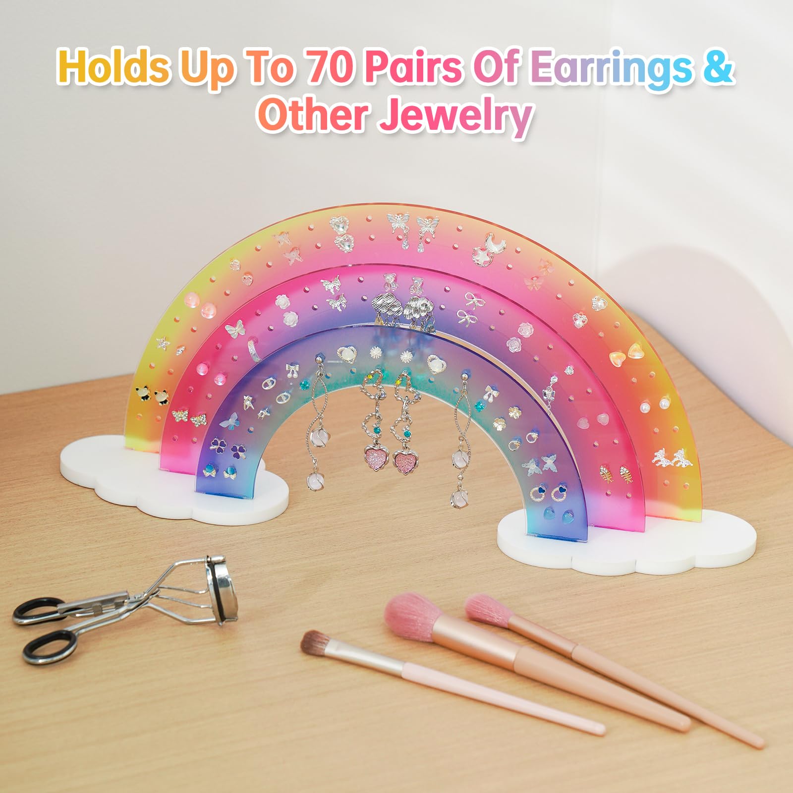 NiHome Rainbow Shaped Gradient Acrylic Earring Organizer with 140 Holes - Image 4