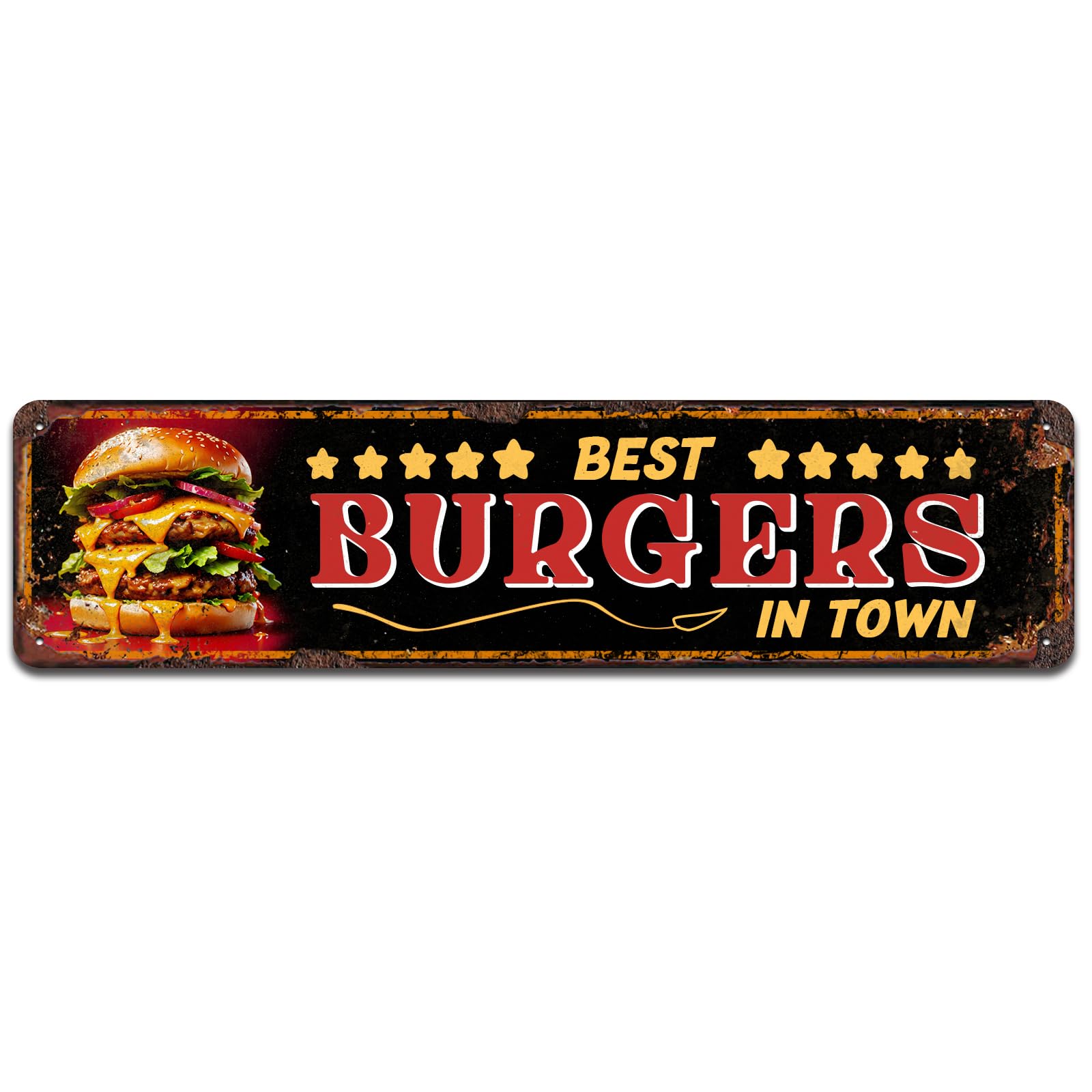 Best Burgers in Town Metal Sign - Vintage Diner Sign for Kitchen,Dining Room or Man Cave,4x16 Inch
