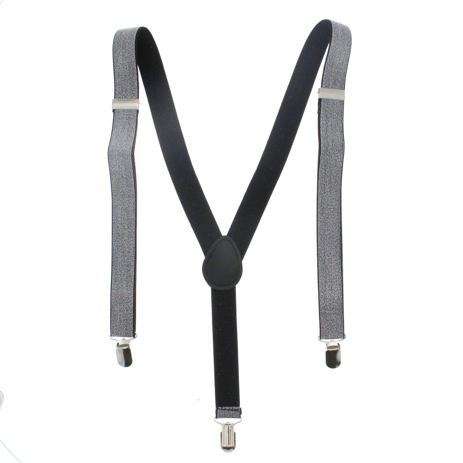 Mytoptrendz Men's Silver Lurex Mytoptrendz® Unisex Trouser Suspenders Clip On Adjustable Braces Y Shaped With Clips Black - (Silver Lurex)