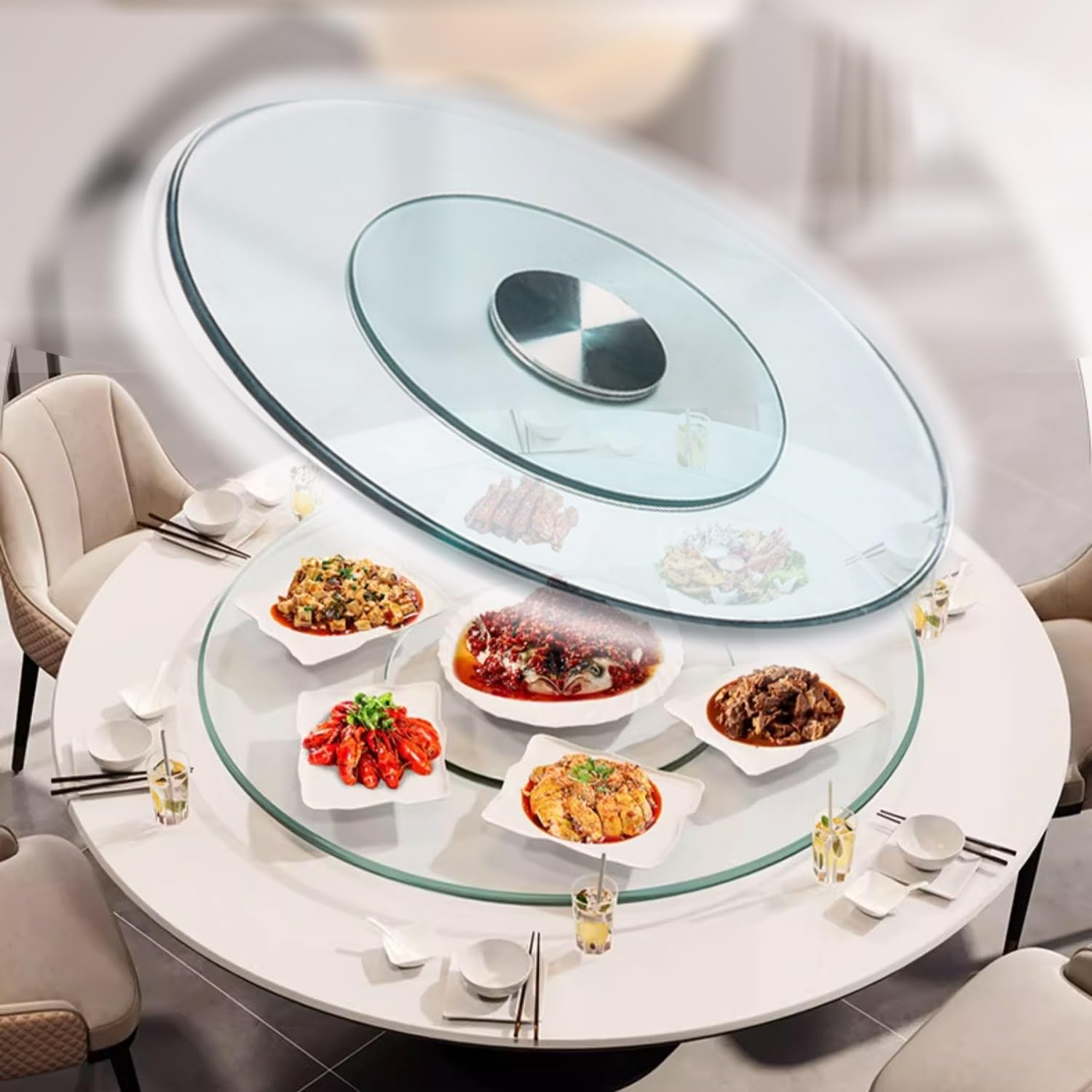 Plateau tournant en verre trempé de haute qualité, plaque de service élégante 90 cm