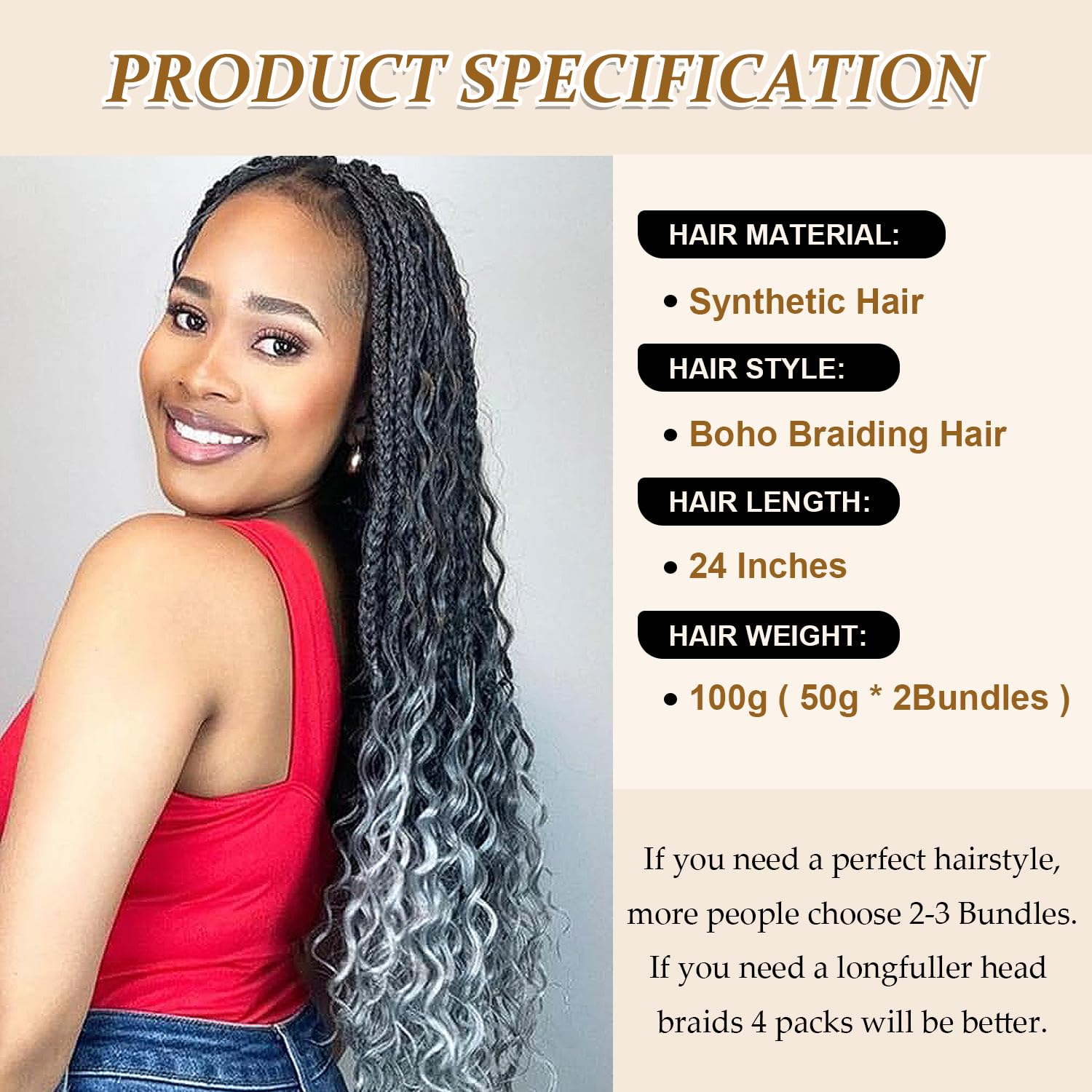 Seimainurs Deep Wave Crochet Hair Long Curly Braiding Hair for Boho Braids Ocean Wave Braiding Hair for Black Women (OT1B/Grey - Image 3