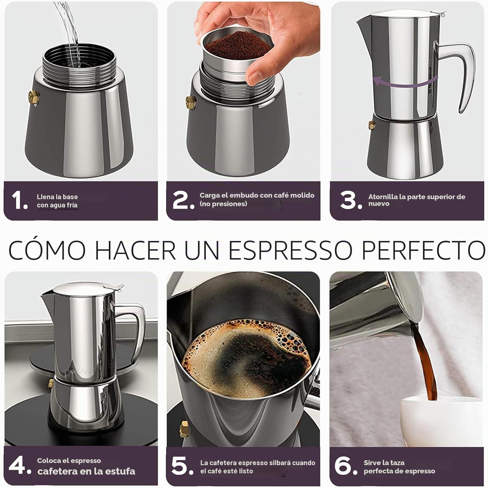 bonVIVO Cafetera Italiana – Cafetera Moka de Acero Inoxidable para Café Espresso – 6 Tazas – Compatible con Inducción, Vitrocerámica, Gas y Eléctrica – Color Cobre Elegante