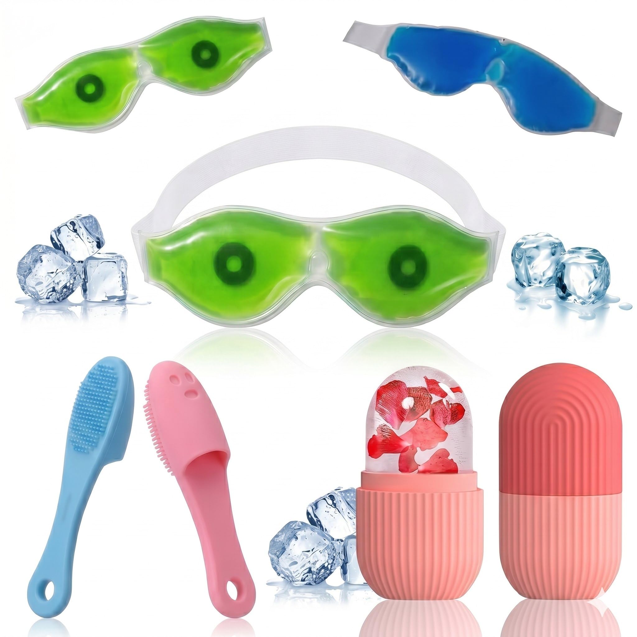 5-in-1 Facial Recovery Combo: Professional Ice Roller, Gel Eye Masks and Silicone Scrubbers – Complete Cooling Skincare Set-image-45