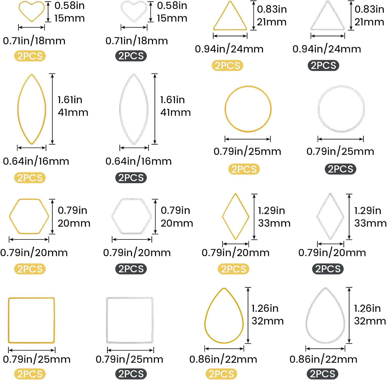 PAGOW 32 pcs Earring Beading Hoop, 8 Shape Hypoallergenic Heart Teardrop Square Round Beading Hoops for Jewelry Making, Earrings Beading Hoop Bulk for DIY Crafts Accessories Supplies (Gold, Silver) image 2
