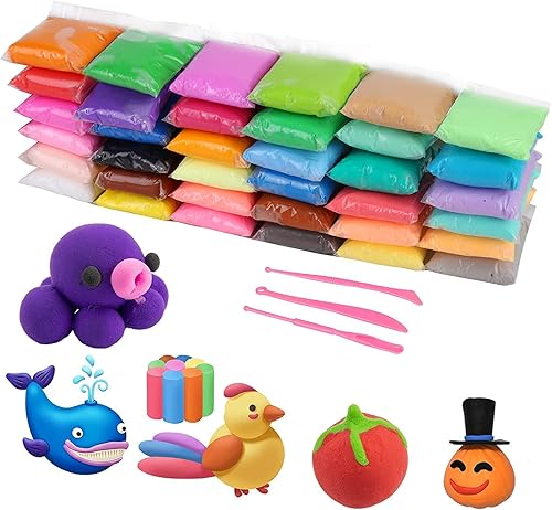 Mamaeco Arcilla seca al aire 36 colores para modelar, arcilla mágica ultraligera con herramientas de escultura, arcilla de moldeo para bricolaje