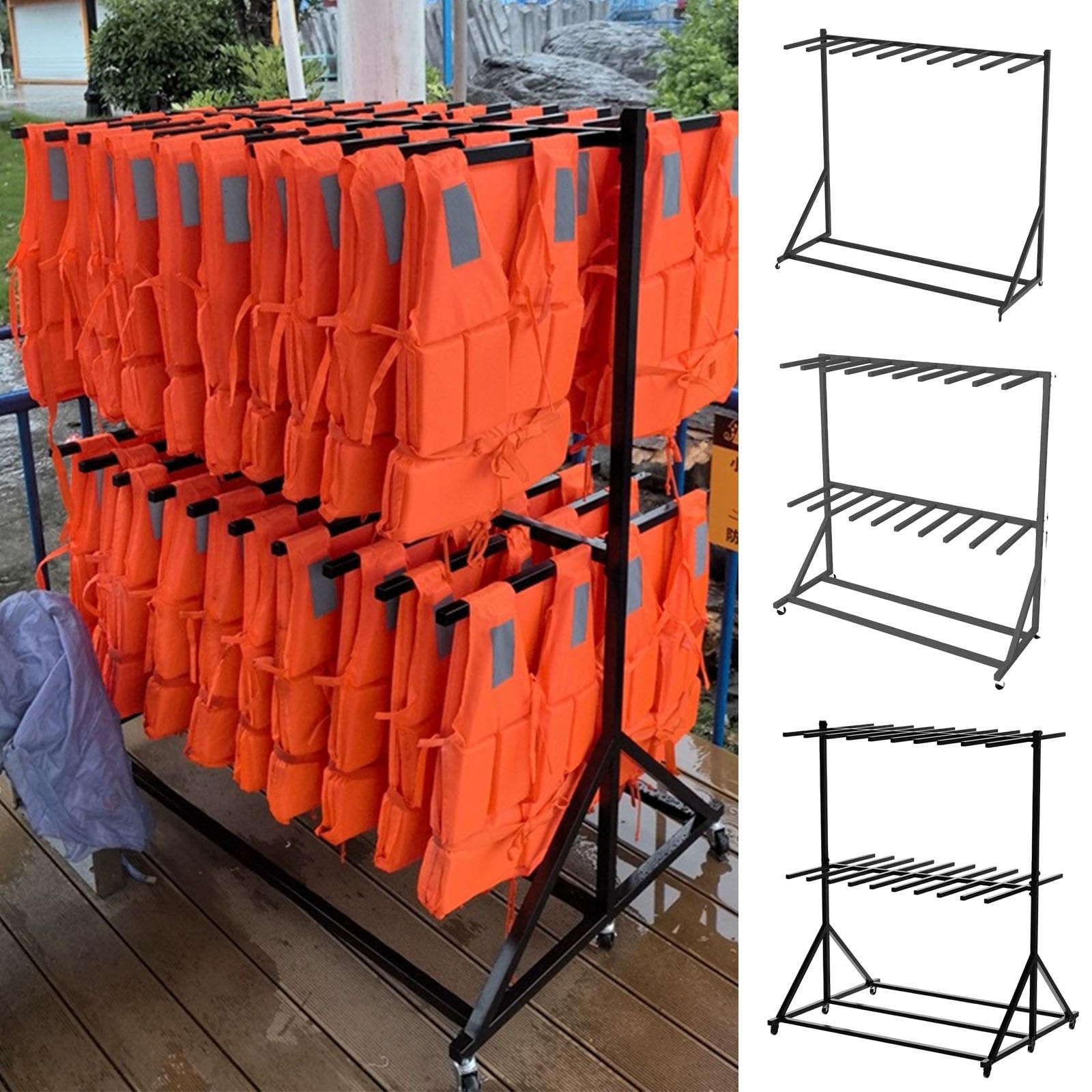 Support Mobile pour Gilets de Sauvetage | Étendoir à linge robuste avec roulettes pivotantes, pouvant contenir jusqu'à 20 gilets, serviettes