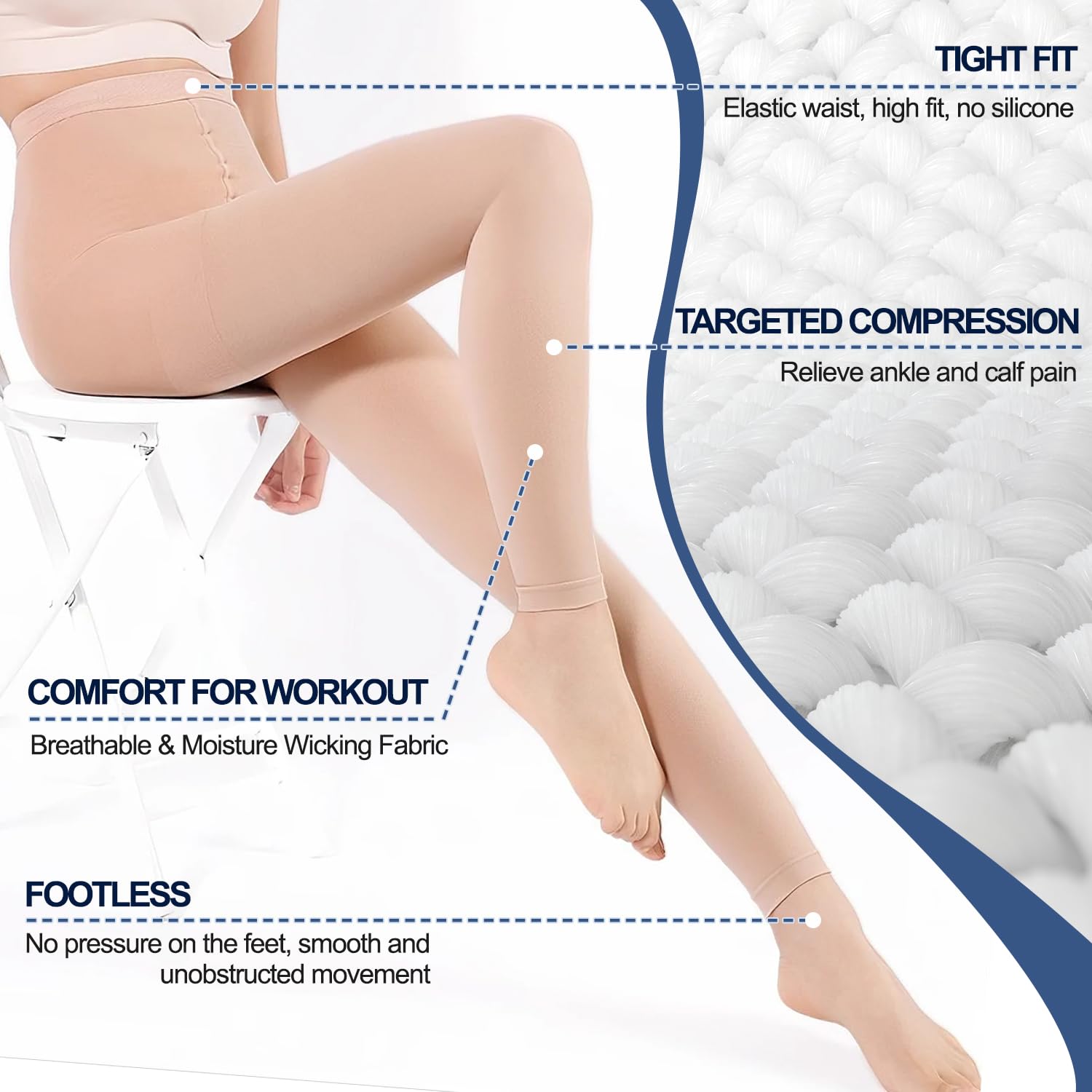 Medical Collant a compressione donne uomini lunghi 20-30 mmHg, Calze di compressione graduata di sostegno, collant di sostegno senza dita per vene varicose Edema
