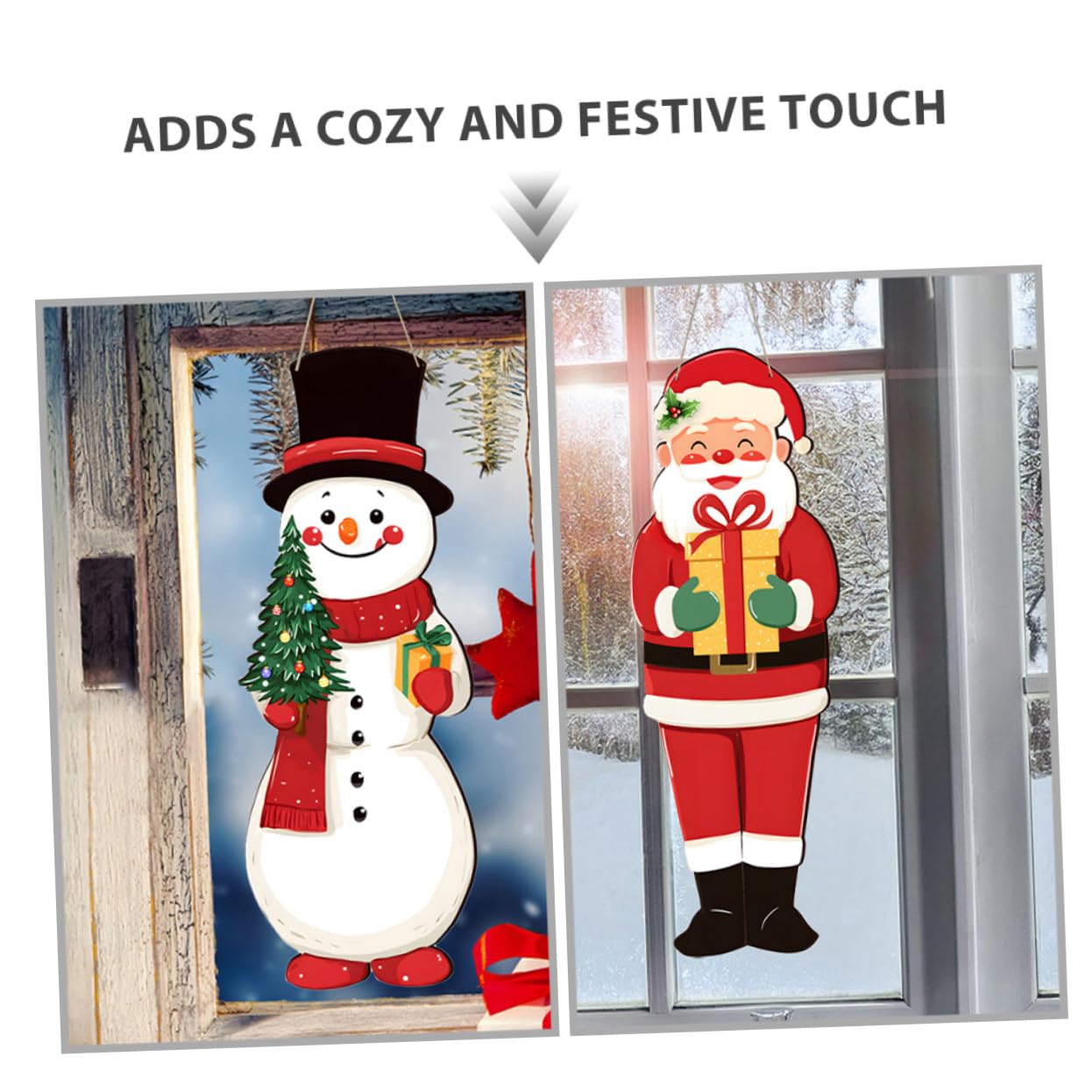 Santa Claus und Schneemann aus Stabilem Holz Leichte Hängedeko für Wand Fenster und Veranda Passend für Traditionelle und Moderne Festtagsatmosphäre