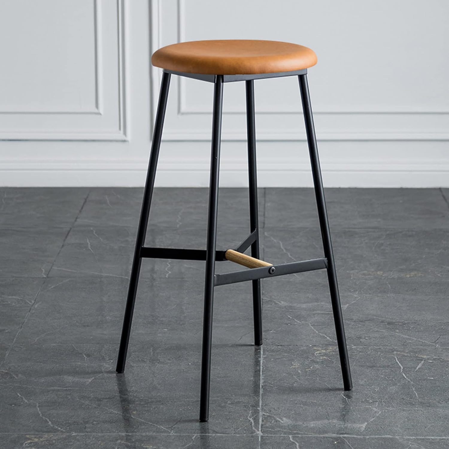 Bar Stool Counter Stool Bar Chair Backless PU Leather Upholstered Seat Metal Frame, Retro Industrial Indoor/Outdoor Fixed Height High Chairs Kitchen Island Stools Dining Chairs