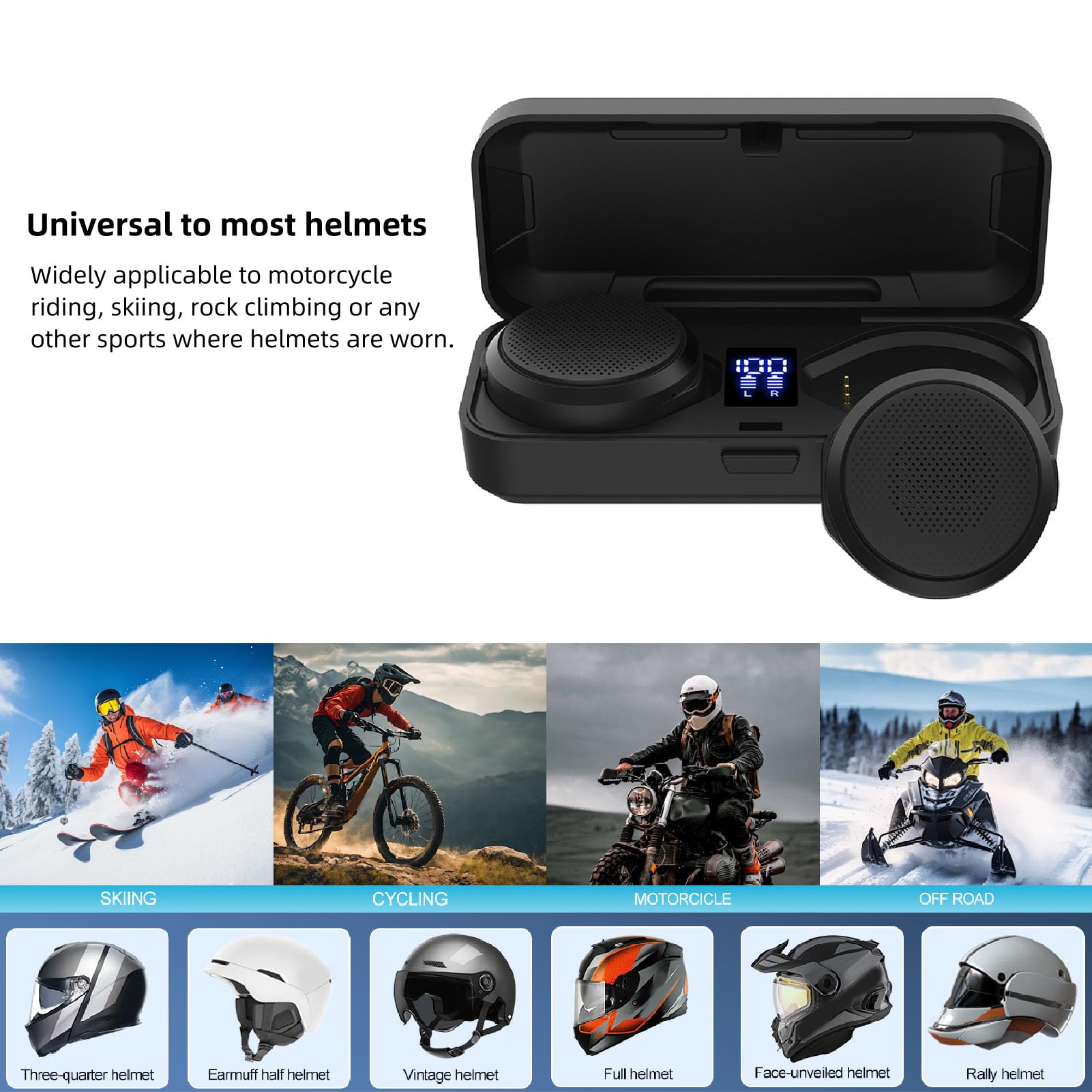 Dilwe Casque Bluetooth pour Moto, Technologie sans Fil, Télécommande, Autonomie de 50 Heures pour Les Sports de Plein Air, Le Ski, l'escalade