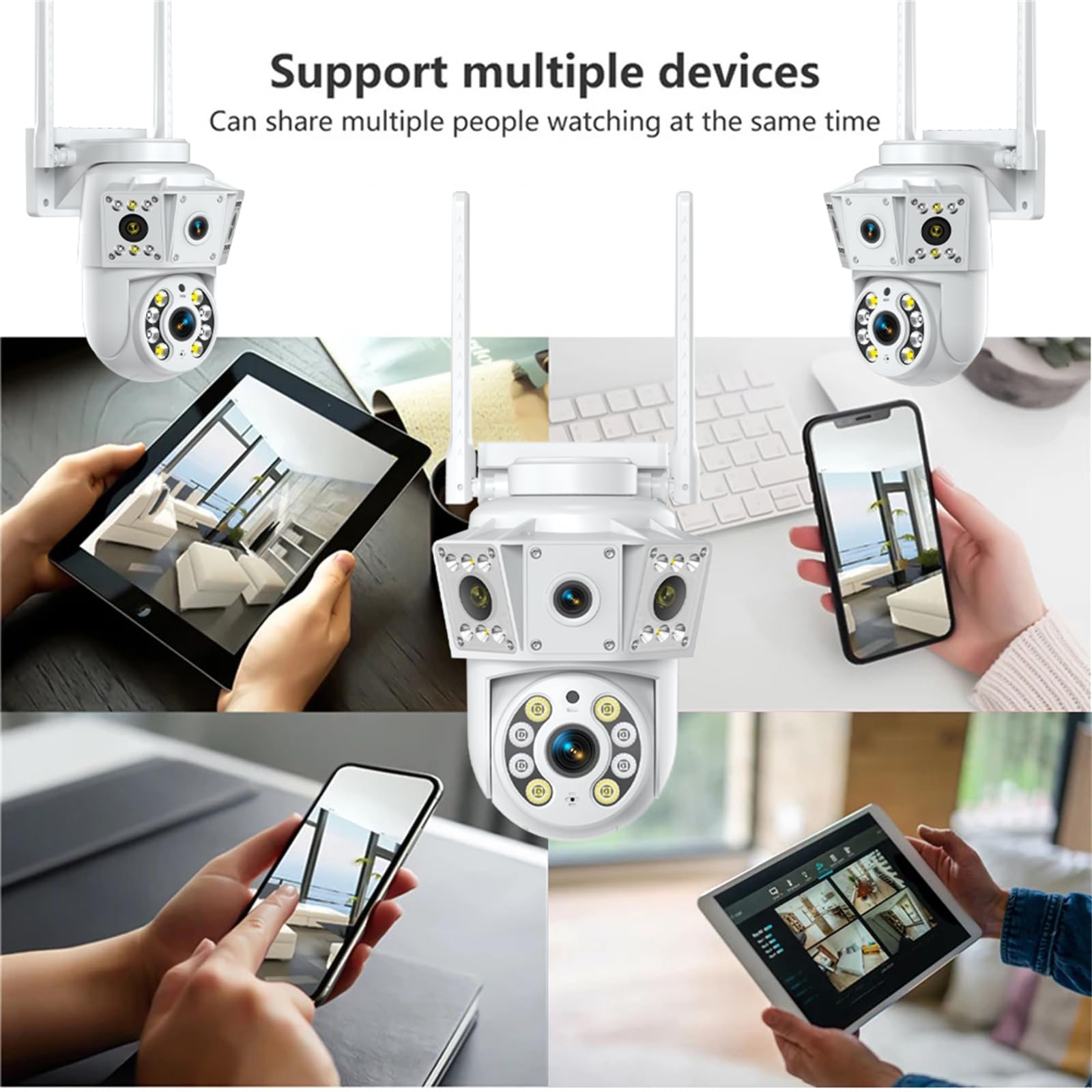 Telecamera di sicurezza 2K per esterni, fotocamera a doppia lente, telecamera CCTV a 360°, WiFi 2.4/5GHz, con registrazione 24/7, visione notturna a colori, rilevamento umano PIR, allarme