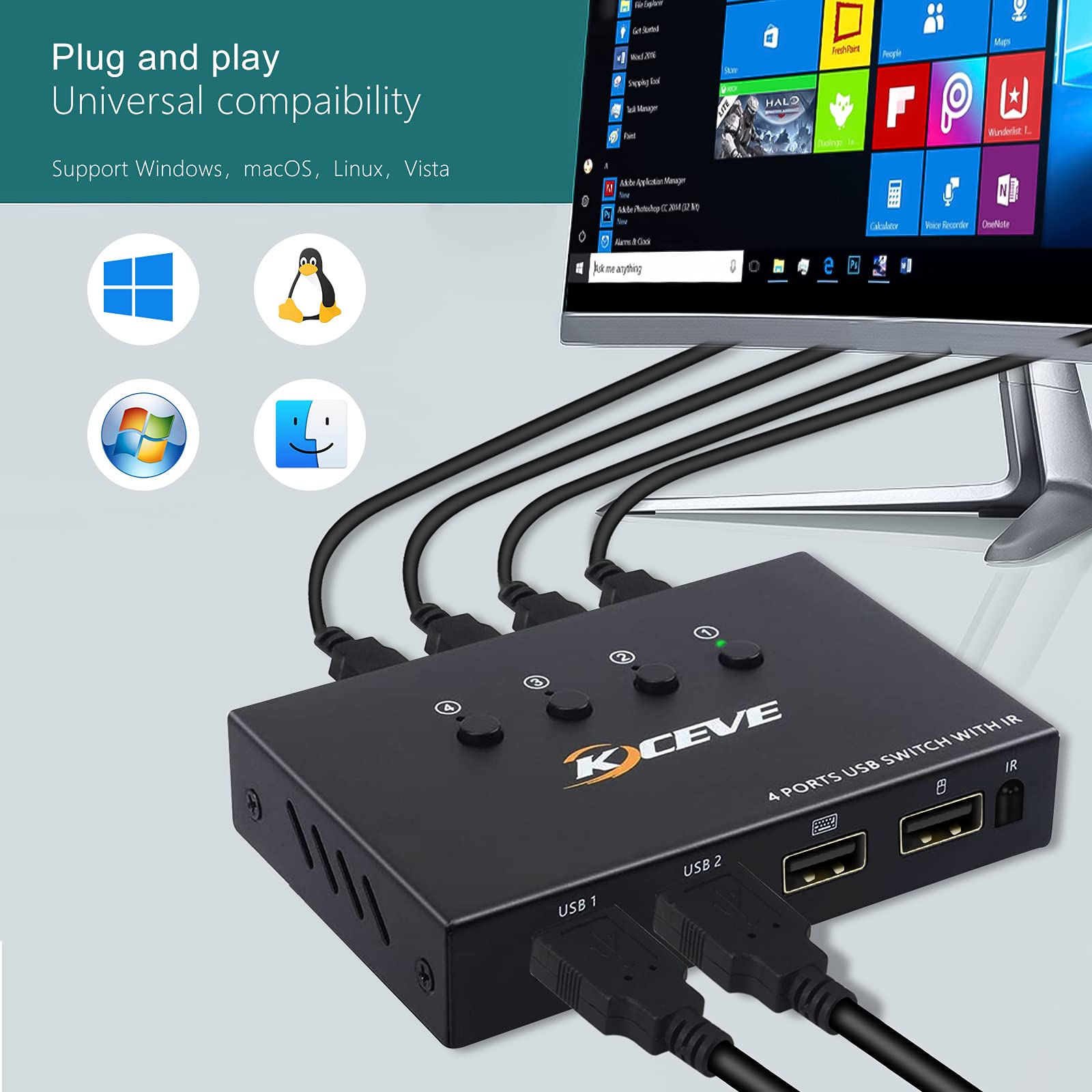 Buy USB Switch Selector MLEEDA 4 Port KM Switch 4 Computers Sharing 4 USB Devices,USB Peripheral