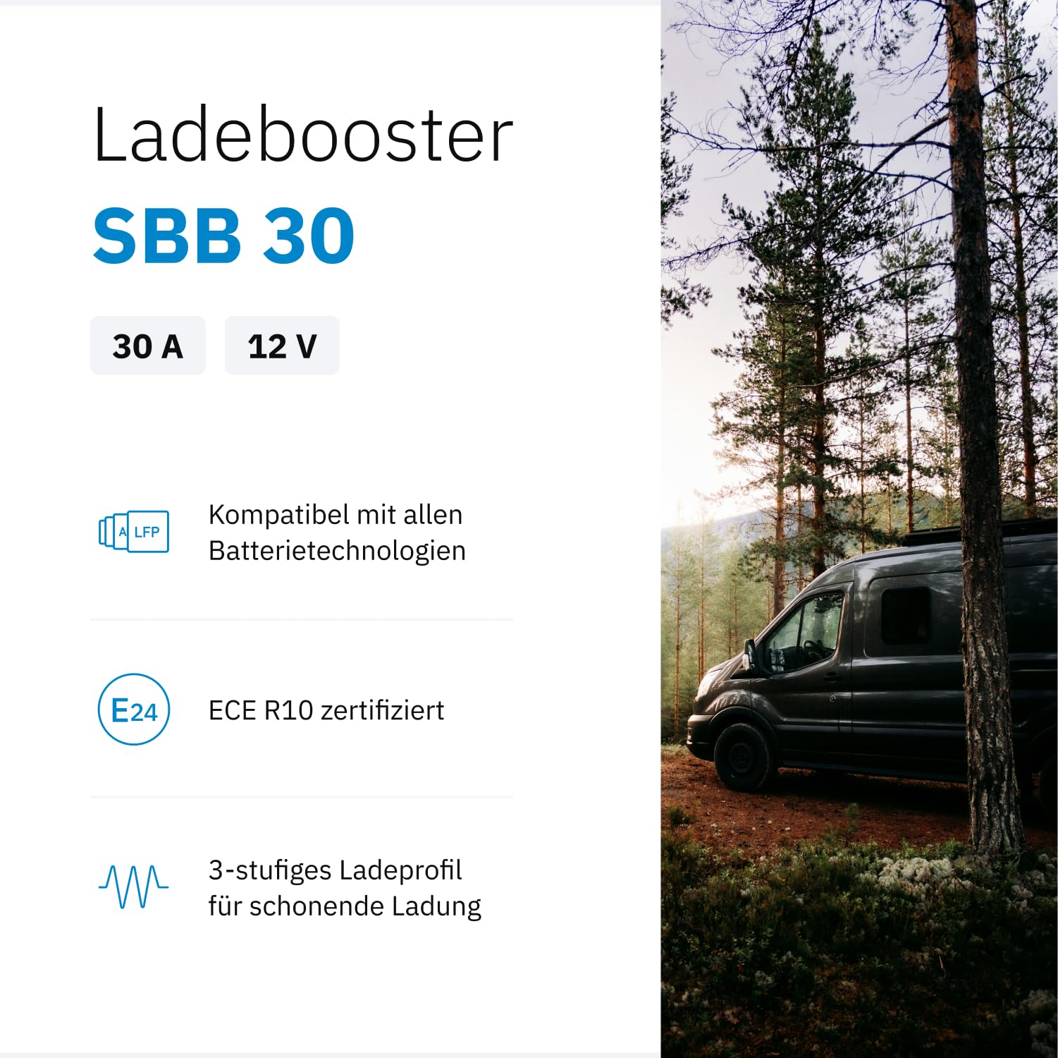 ECTIVE SBB 30 Solar-Ladebooster 30A 12V 250Wp MPPT Solarladeregler DC-DC Ladegerät AGM Gel Nass LiFePO4 Wohnmobil
