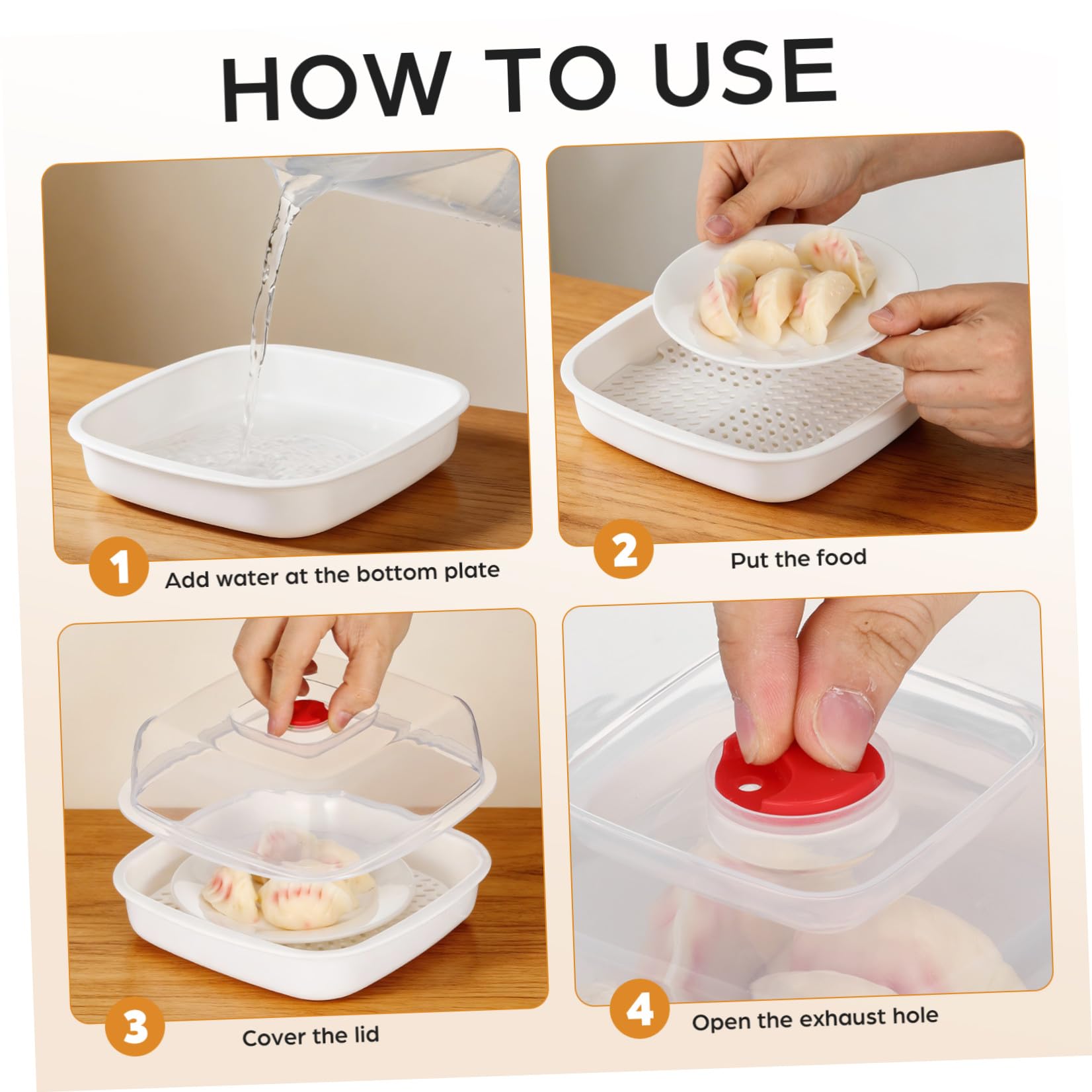 Generico Vaporiera Microonde Professionale in Plastico Manico, Contenitore per Alimenti al Vapore per Cucina e Cottura di Pesce e Ravioli