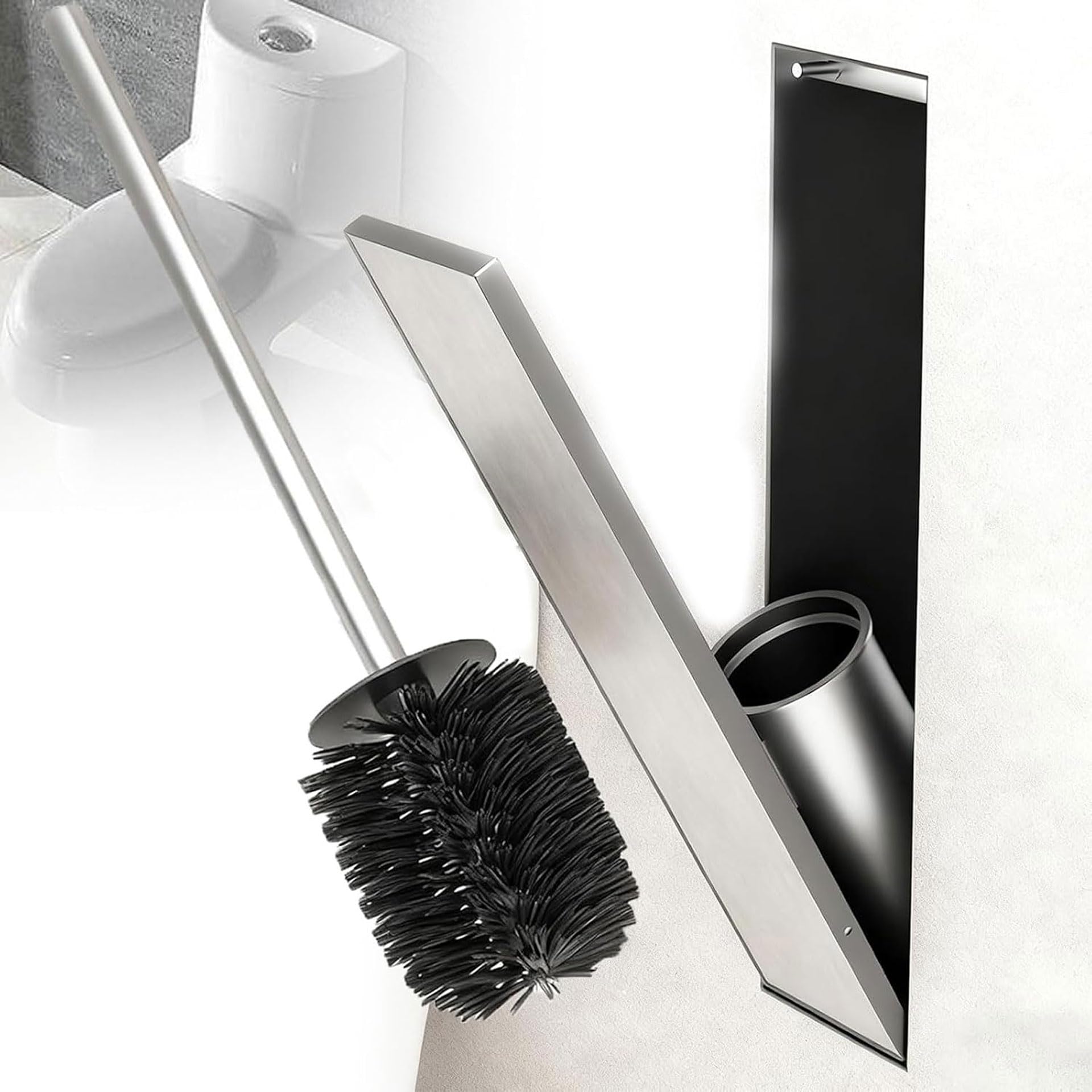 Sghjuy 304 Stainless Steel Recessed Toilet Brush Holder Silver,49x16x12cm
