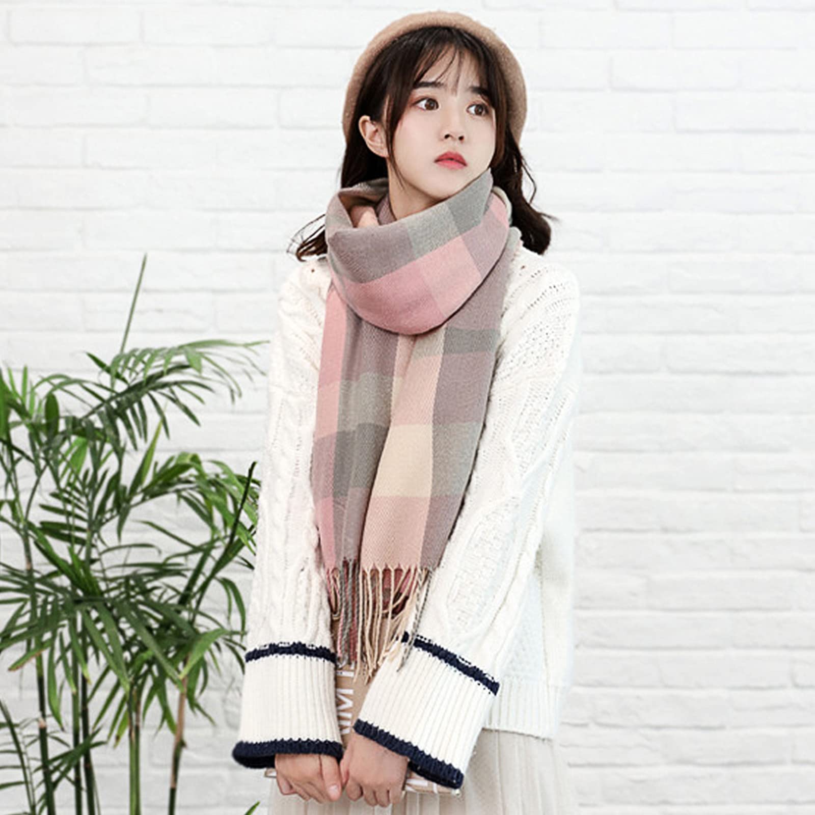 Chalier Fashion Sciarpa da Donna Inverno Scozzese Sciarpa Quadri Sciarpe Calde, Scialle da Donna Elegante Sciarpa con Frange