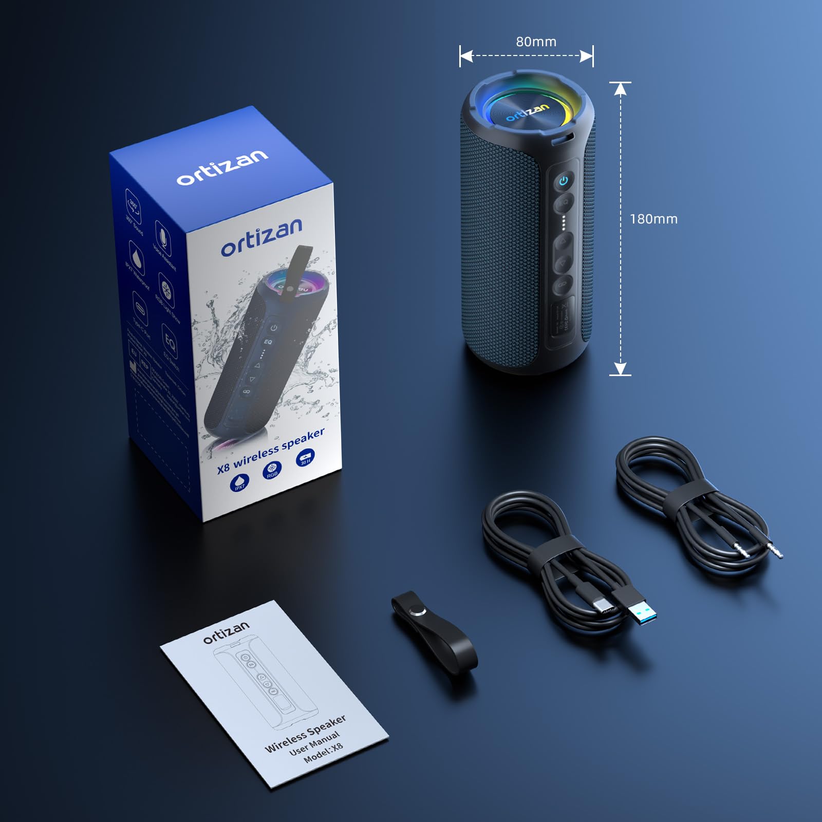 Ortizan 40W Bluetooth Lautsprecher mit Sprachassistent, 30 Stunden Spielzeit X8Pro Musikbox Bluetooth, Tragbarer BT 5.3-Musiklautsprecher, RGB-LED, IPX7 wasserdicht, Freisprecheinrichtung