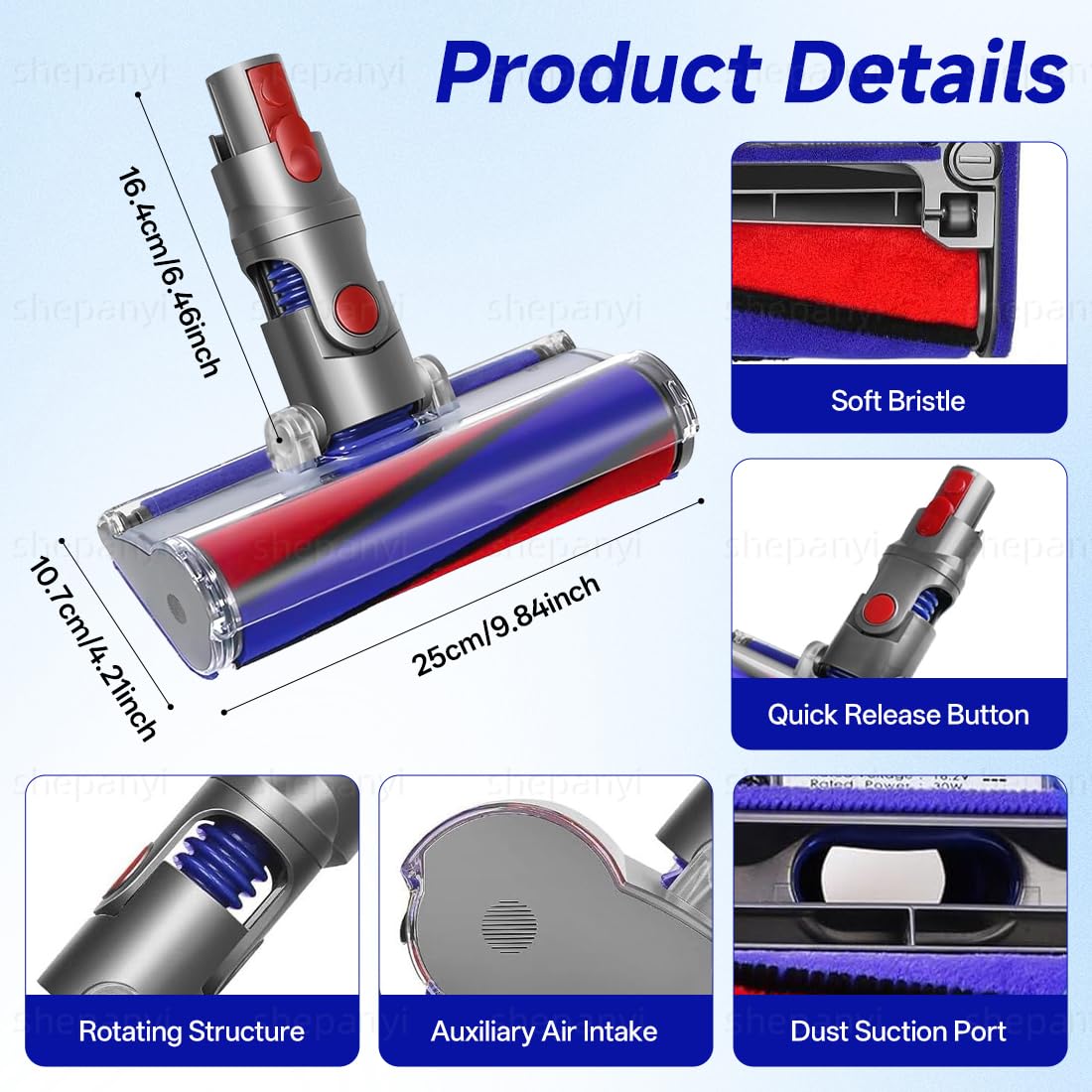 Cabezal de Cepillo de Rodillo Suave–Piezas de Repuesto de Cepillo Softwalze Compatibles para Dyson V7,V8,V10,V11,V15 y Modelos SV–para una Limpieza Suave de Suelos Duros.